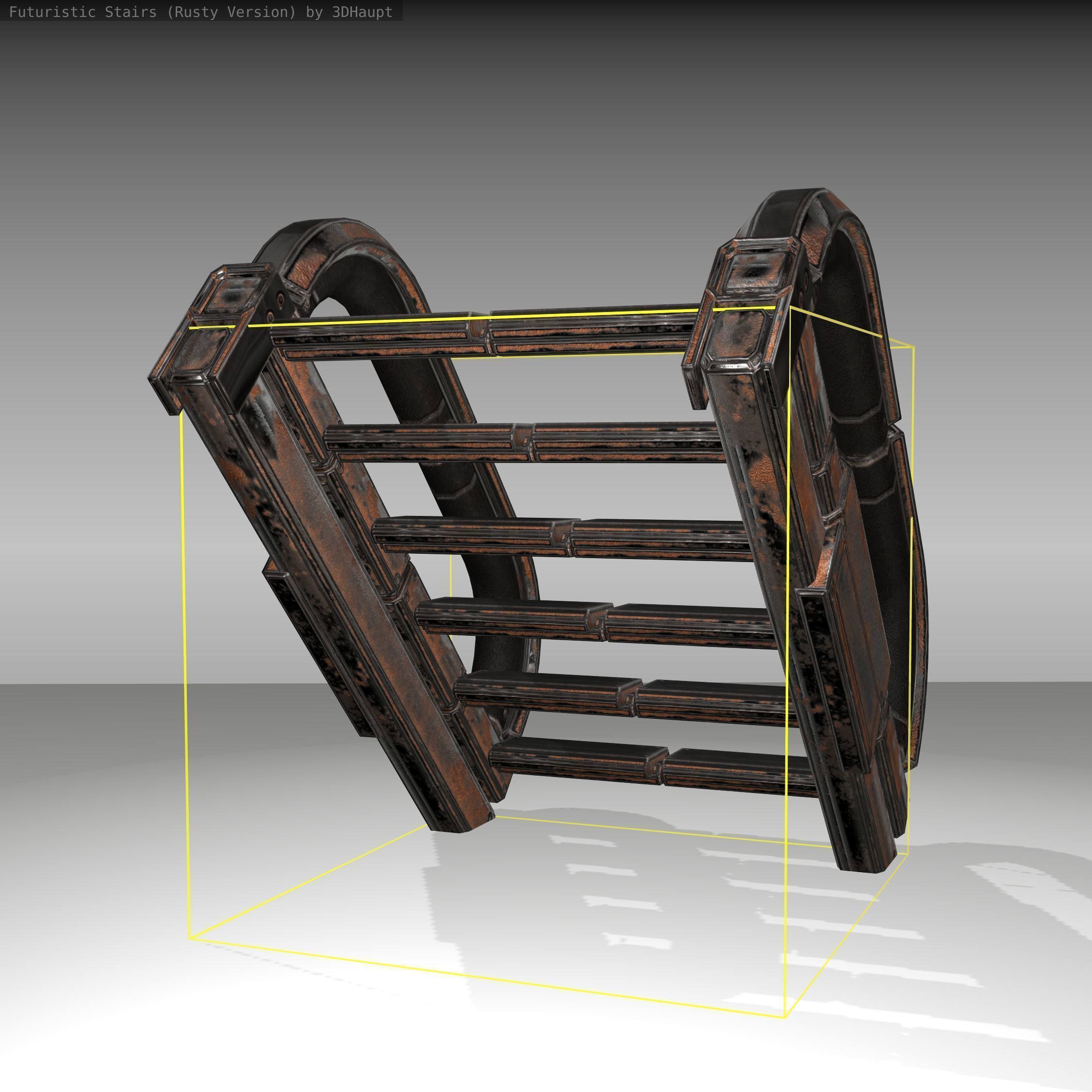 Futuristic Stairs - 10 - Rusty Textures Low-poly 3D model_10