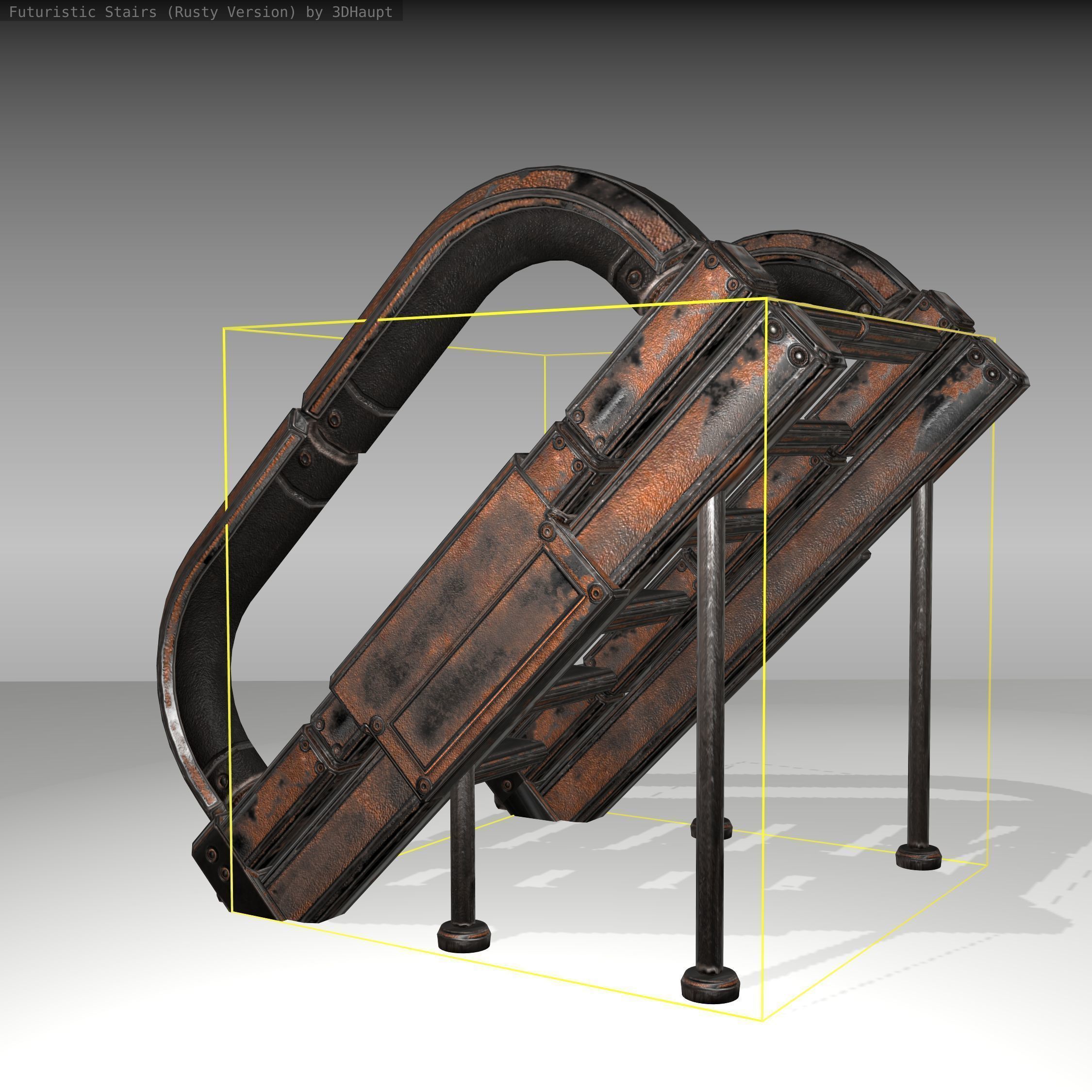 Futuristic Stairs - 12 - Rusty Textures Low-poly 3D model_9