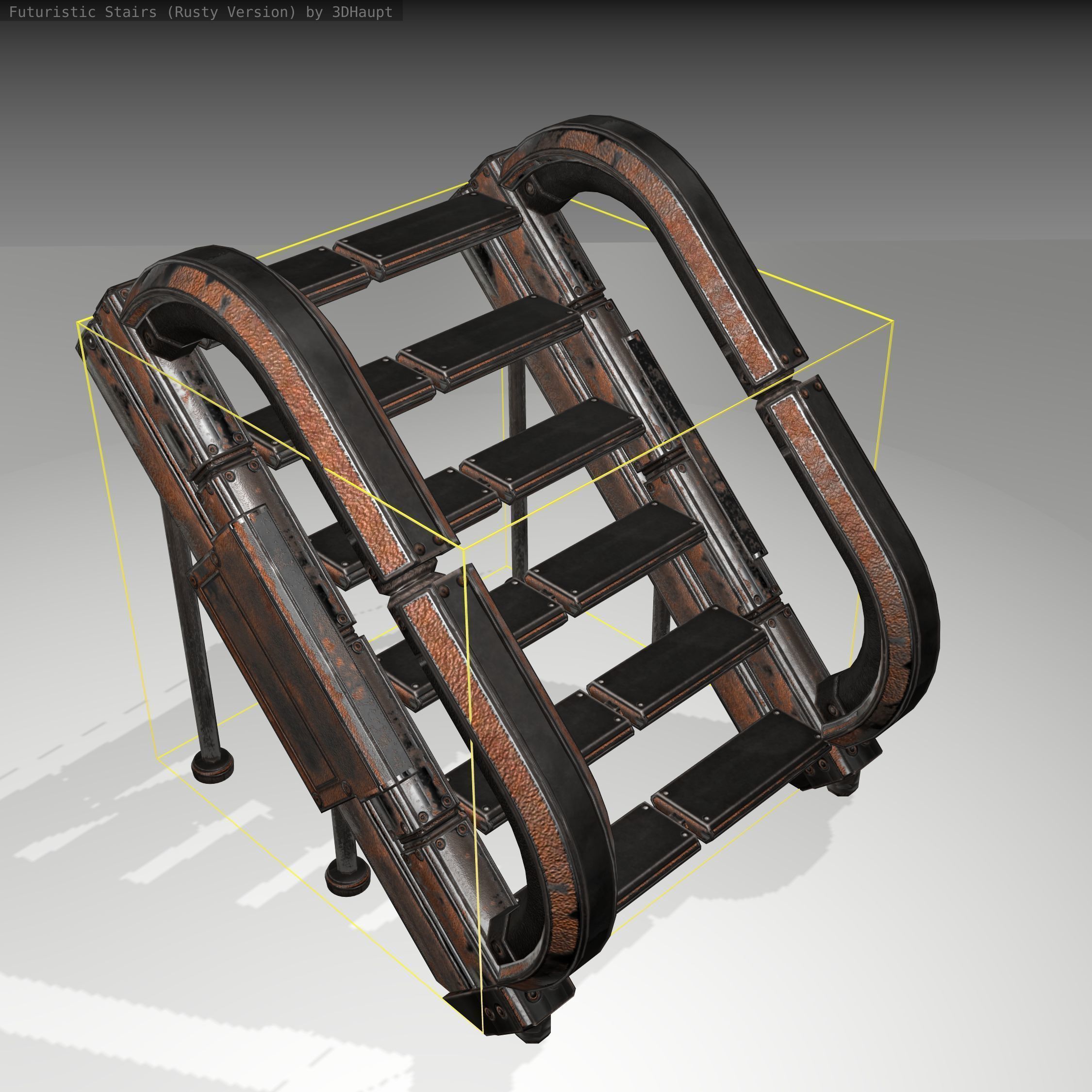 Futuristic Stairs - 12 - Rusty Textures Low-poly 3D model_5