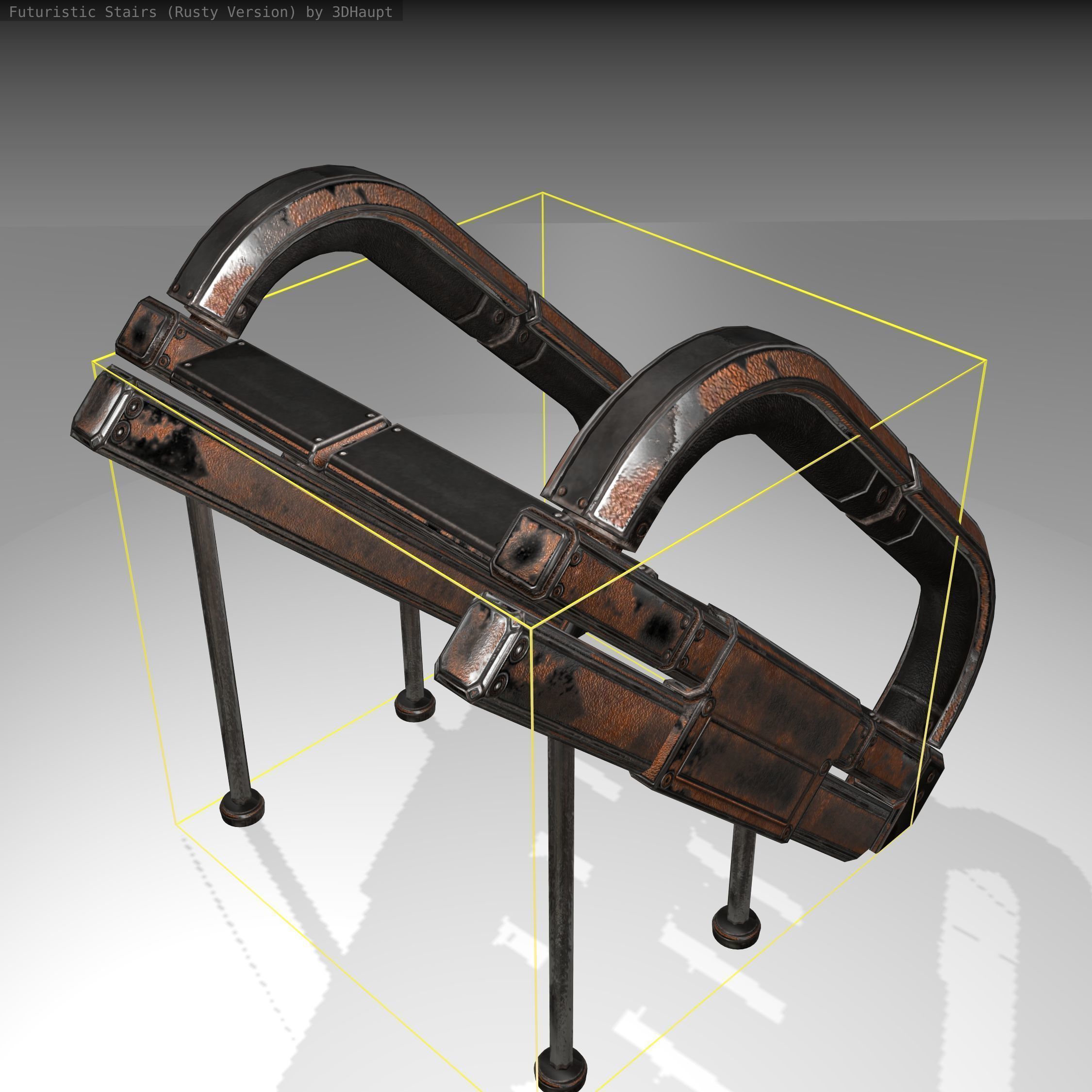 Futuristic Stairs - 12 - Rusty Textures Low-poly 3D model_3