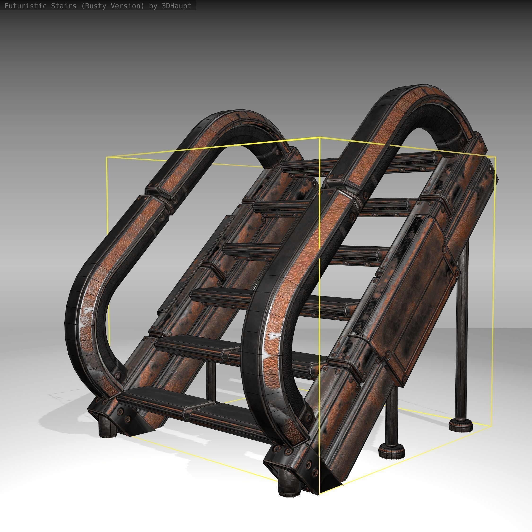 Futuristic Stairs - 12 - Rusty Textures Low-poly 3D model_8