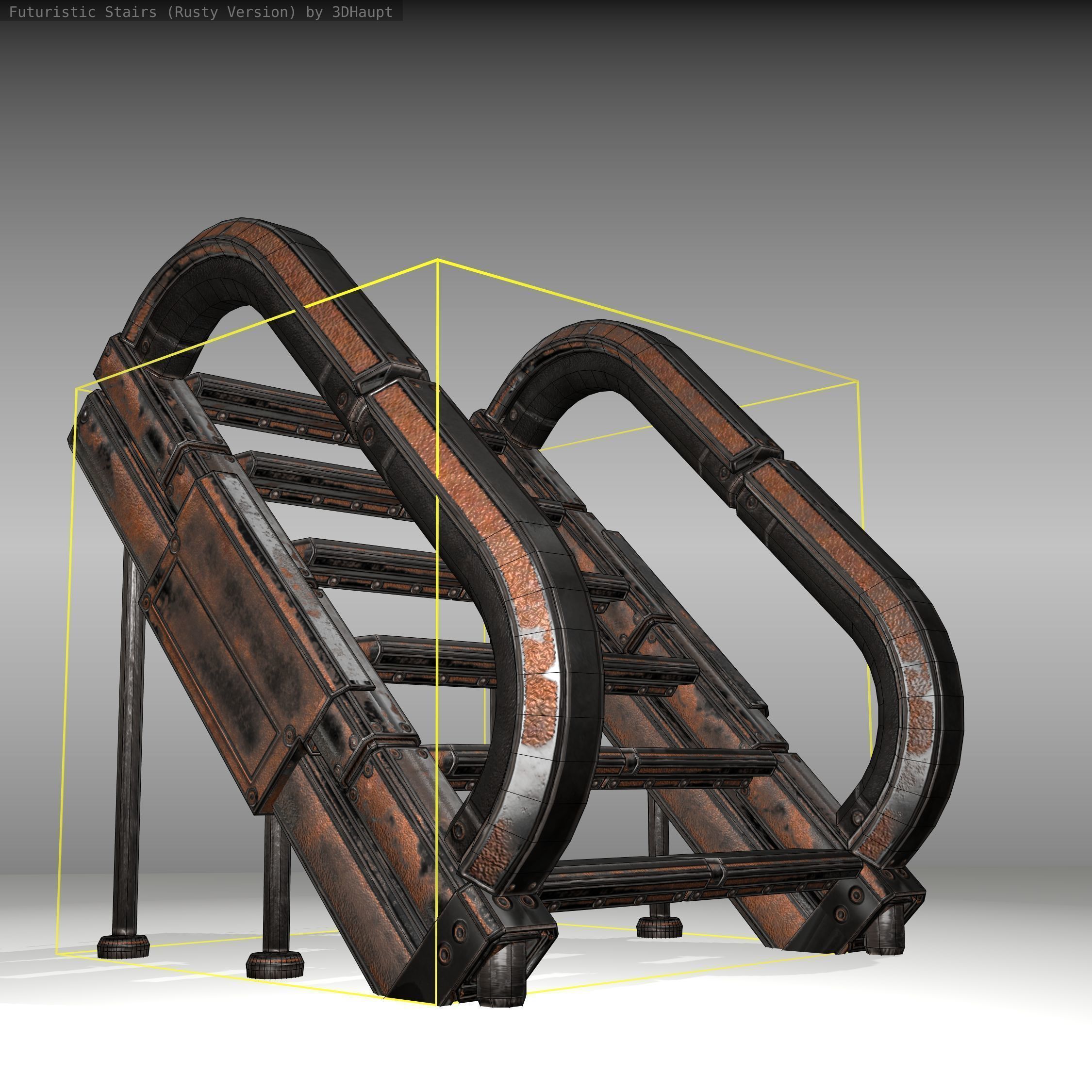 Futuristic Stairs - 12 - Rusty Textures Low-poly 3D model_21