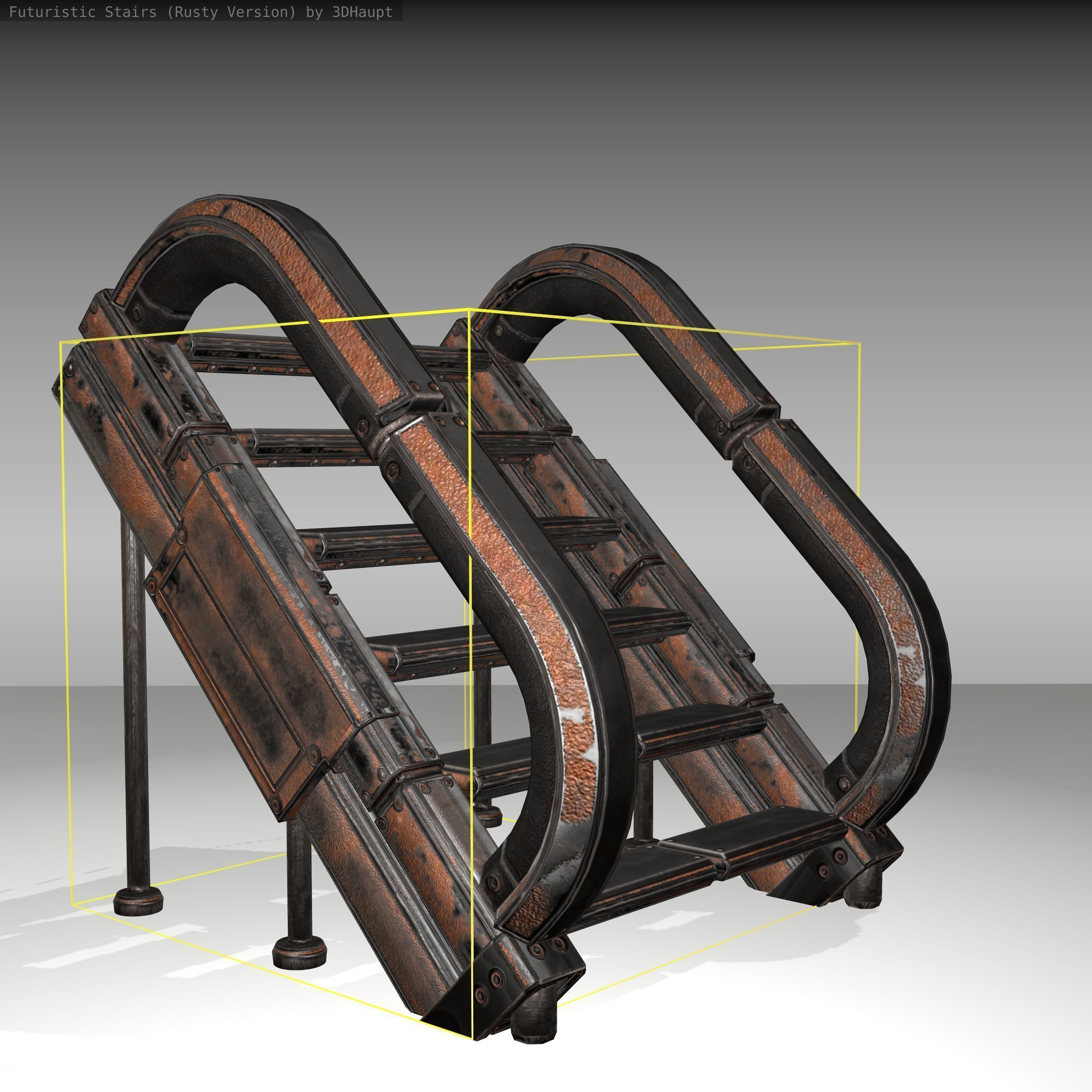 Futuristic Stairs - 12 - Rusty Textures Low-poly 3D model_12
