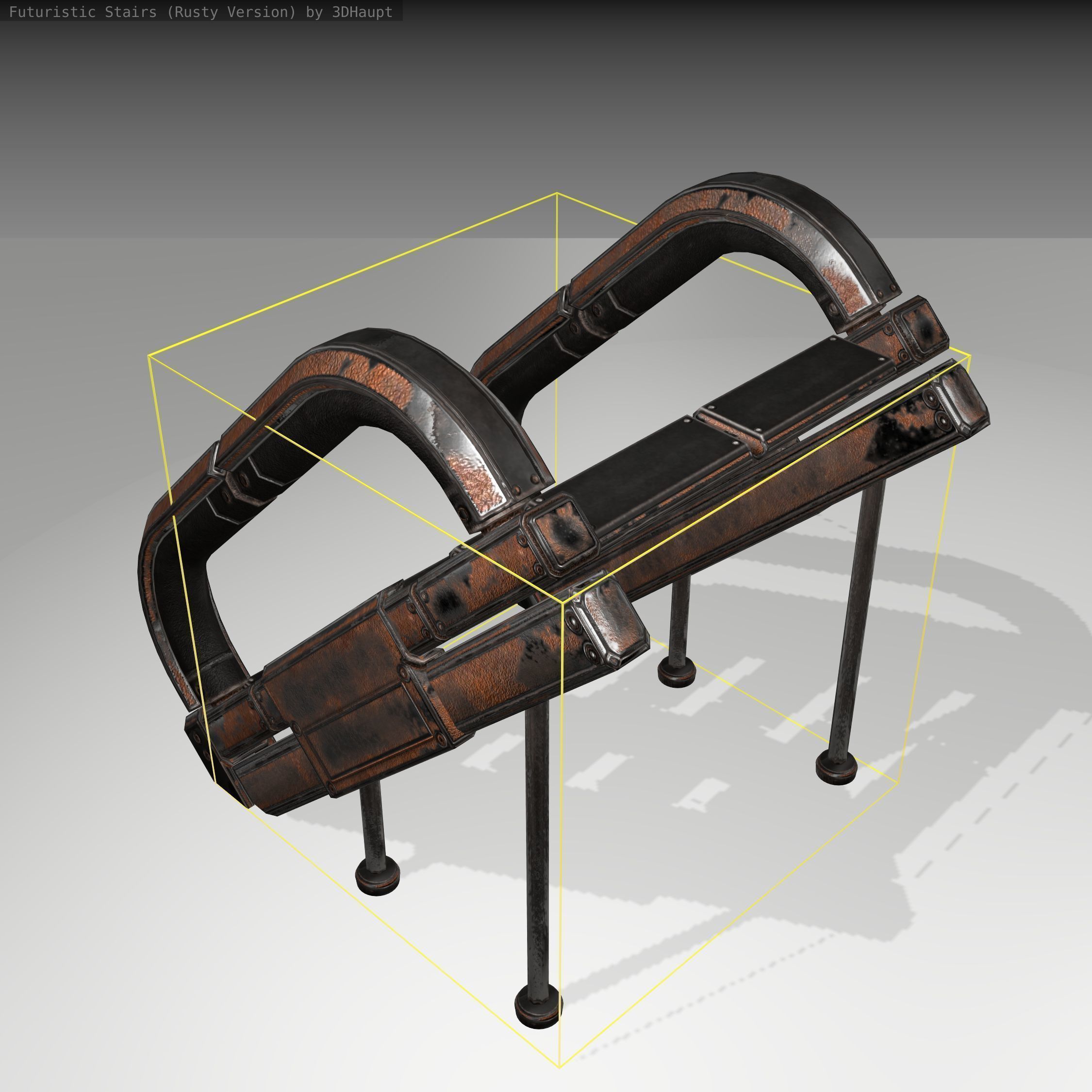 Futuristic Stairs - 12 - Rusty Textures Low-poly 3D model_1