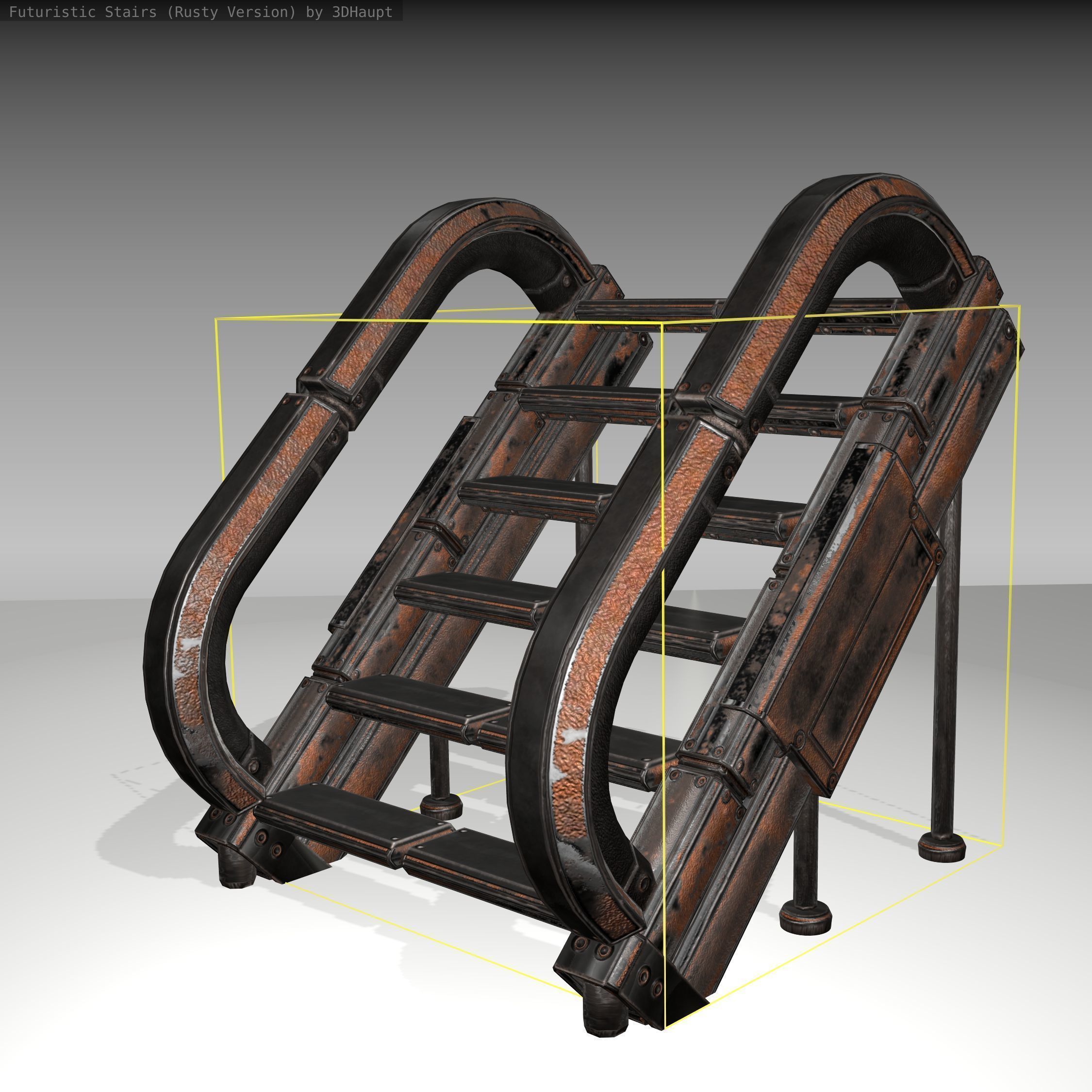 Futuristic Stairs - 12 - Rusty Textures Low-poly 3D model_22