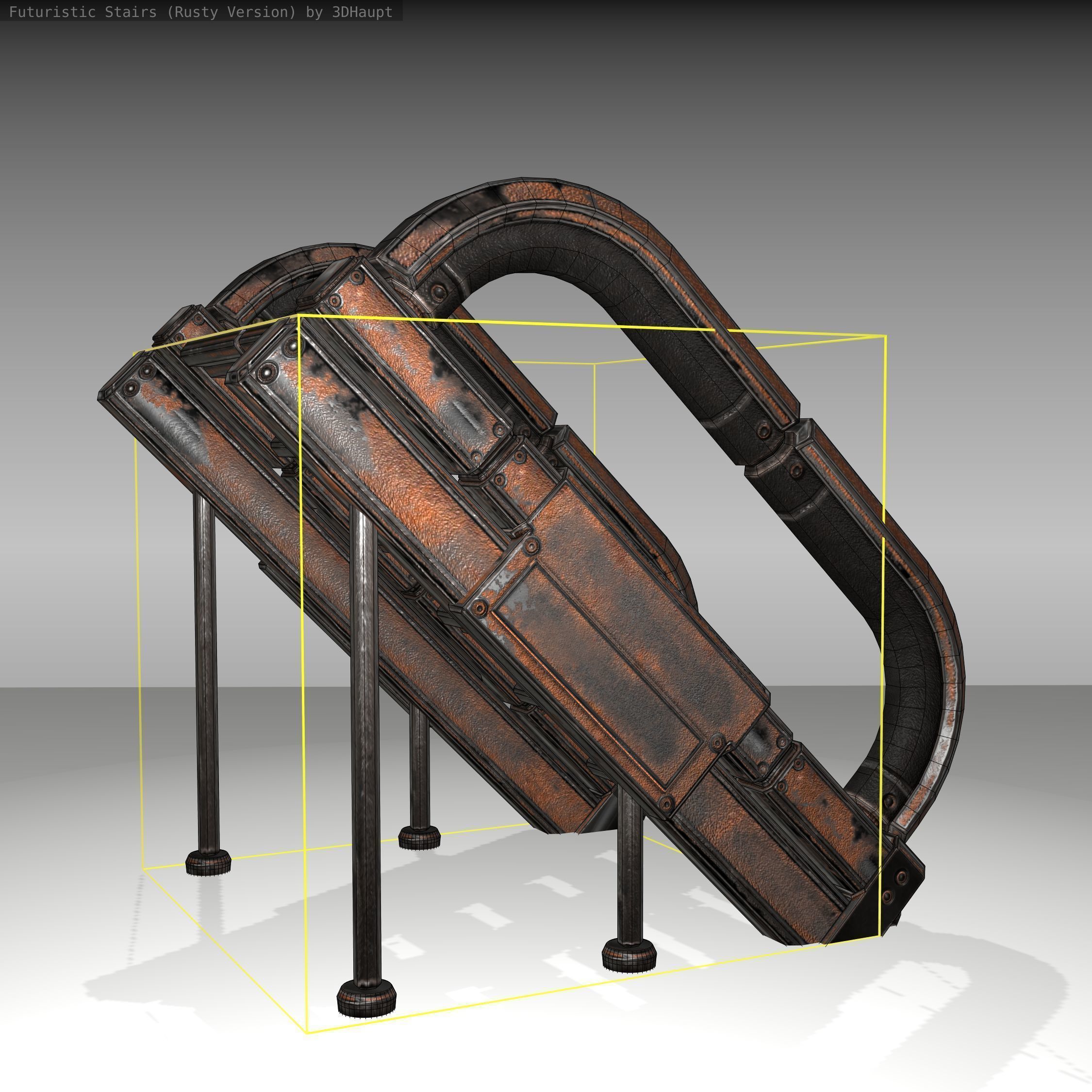 Futuristic Stairs - 12 - Rusty Textures Low-poly 3D model_11