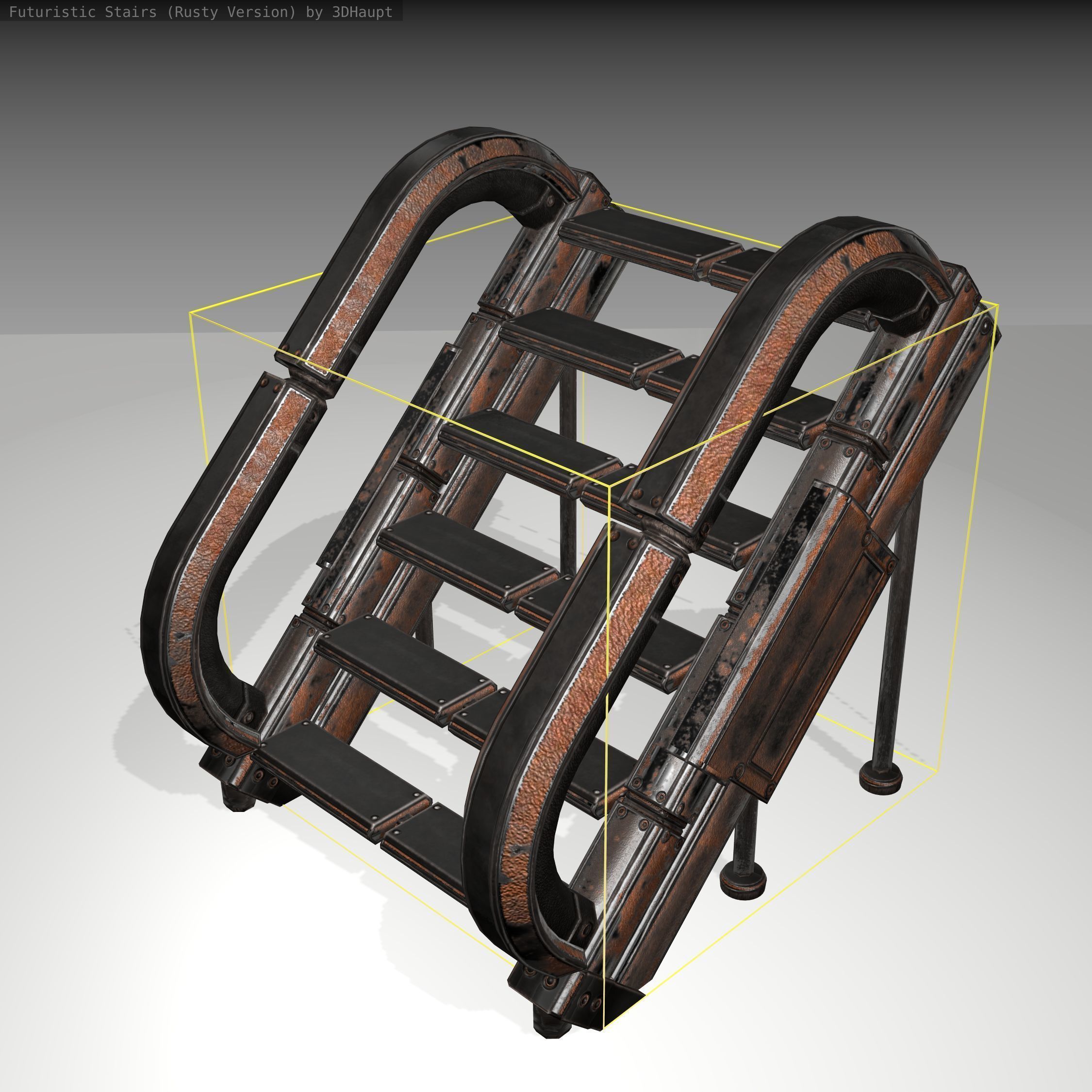 Futuristic Stairs - 12 - Rusty Textures Low-poly 3D model_7