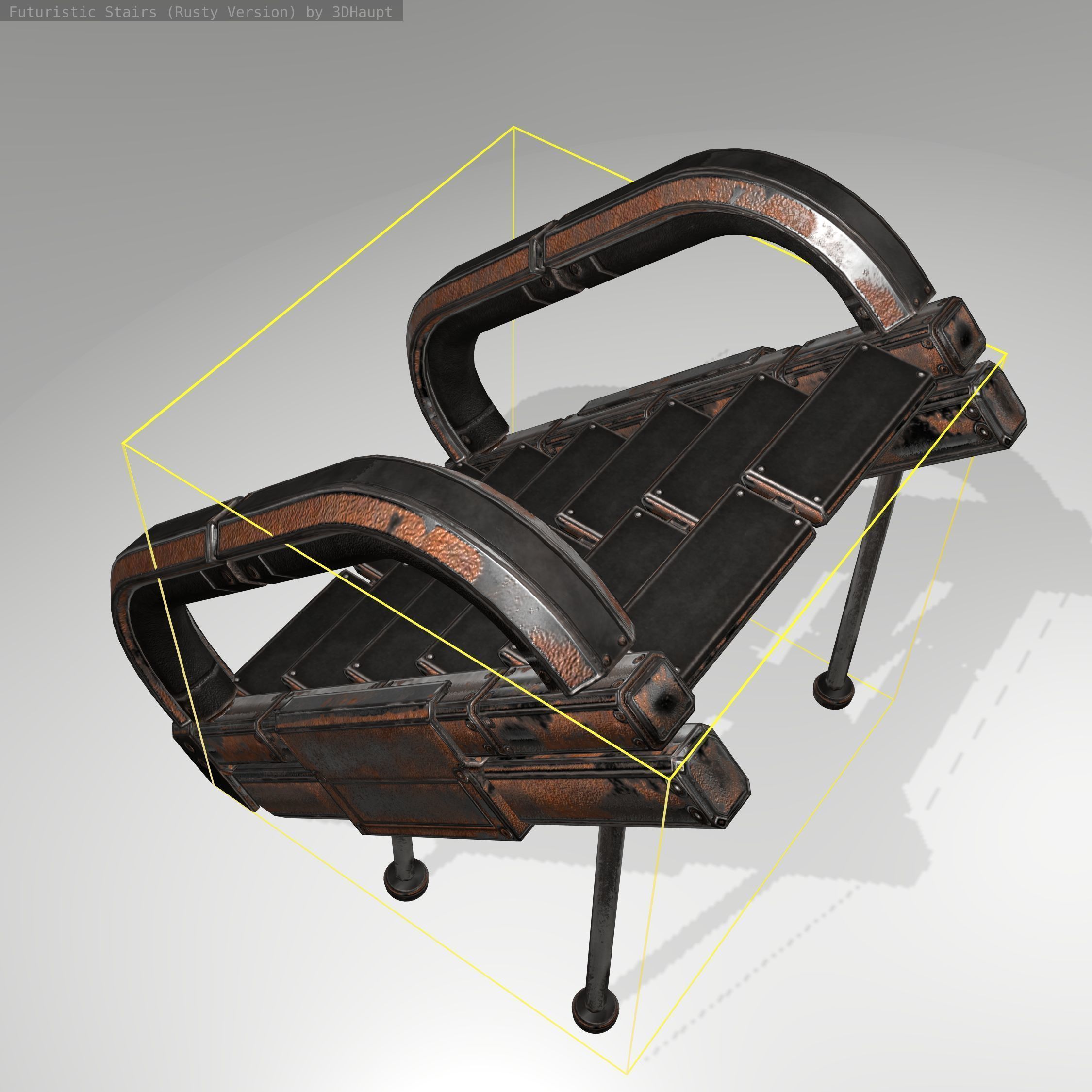 Futuristic Stairs - 12 - Rusty Textures Low-poly 3D model_16