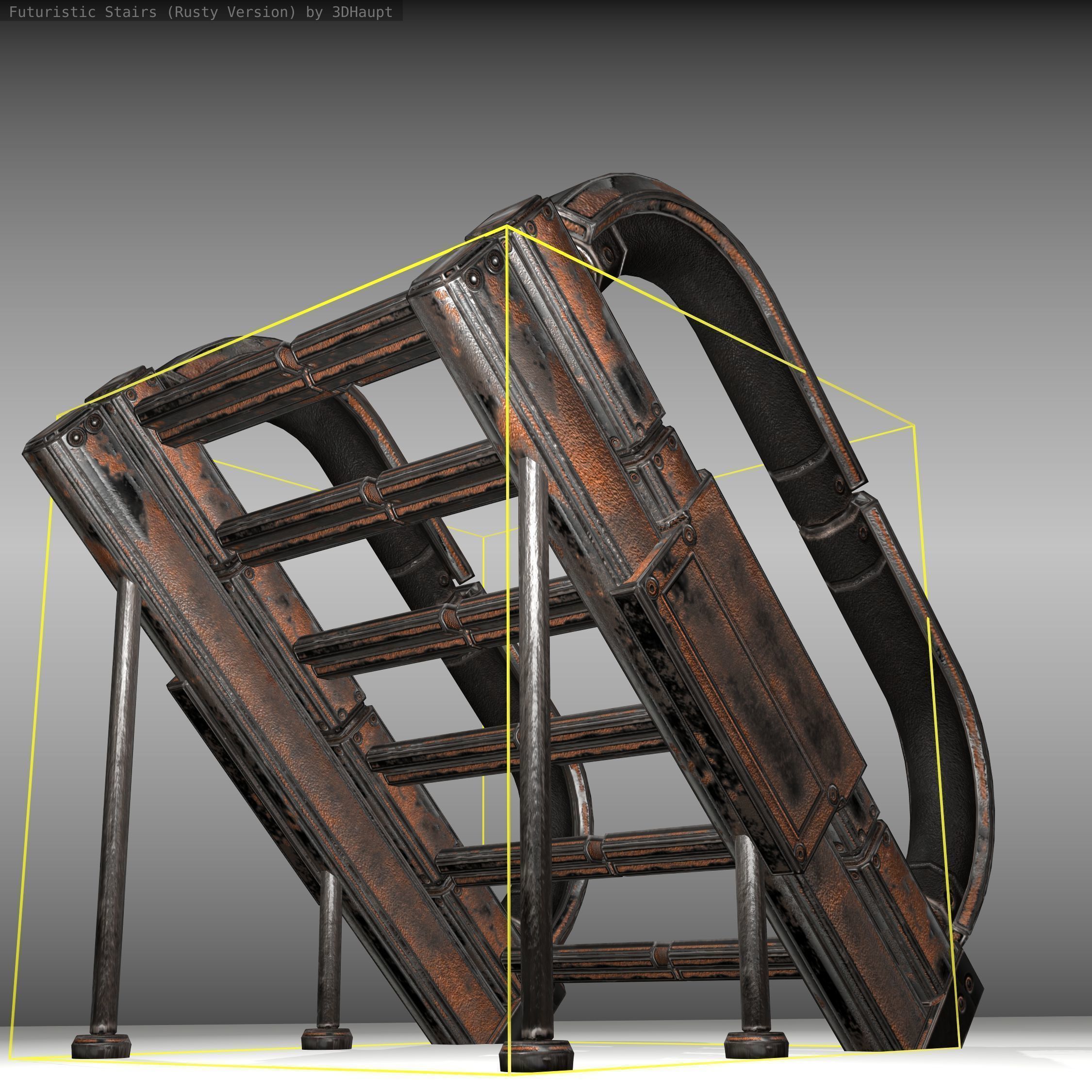 Futuristic Stairs - 12 - Rusty Textures Low-poly 3D model_20