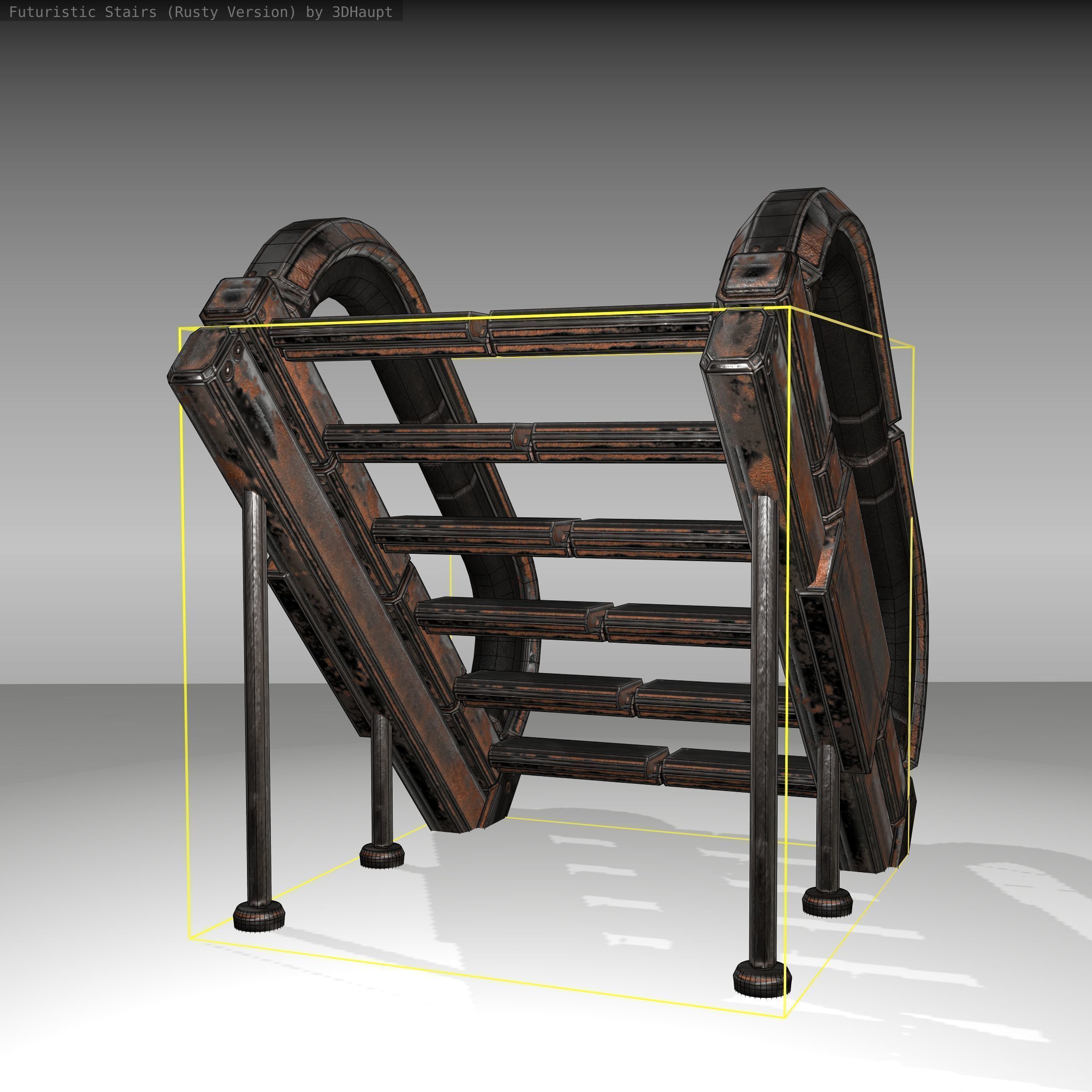 Futuristic Stairs - 12 - Rusty Textures Low-poly 3D model_10