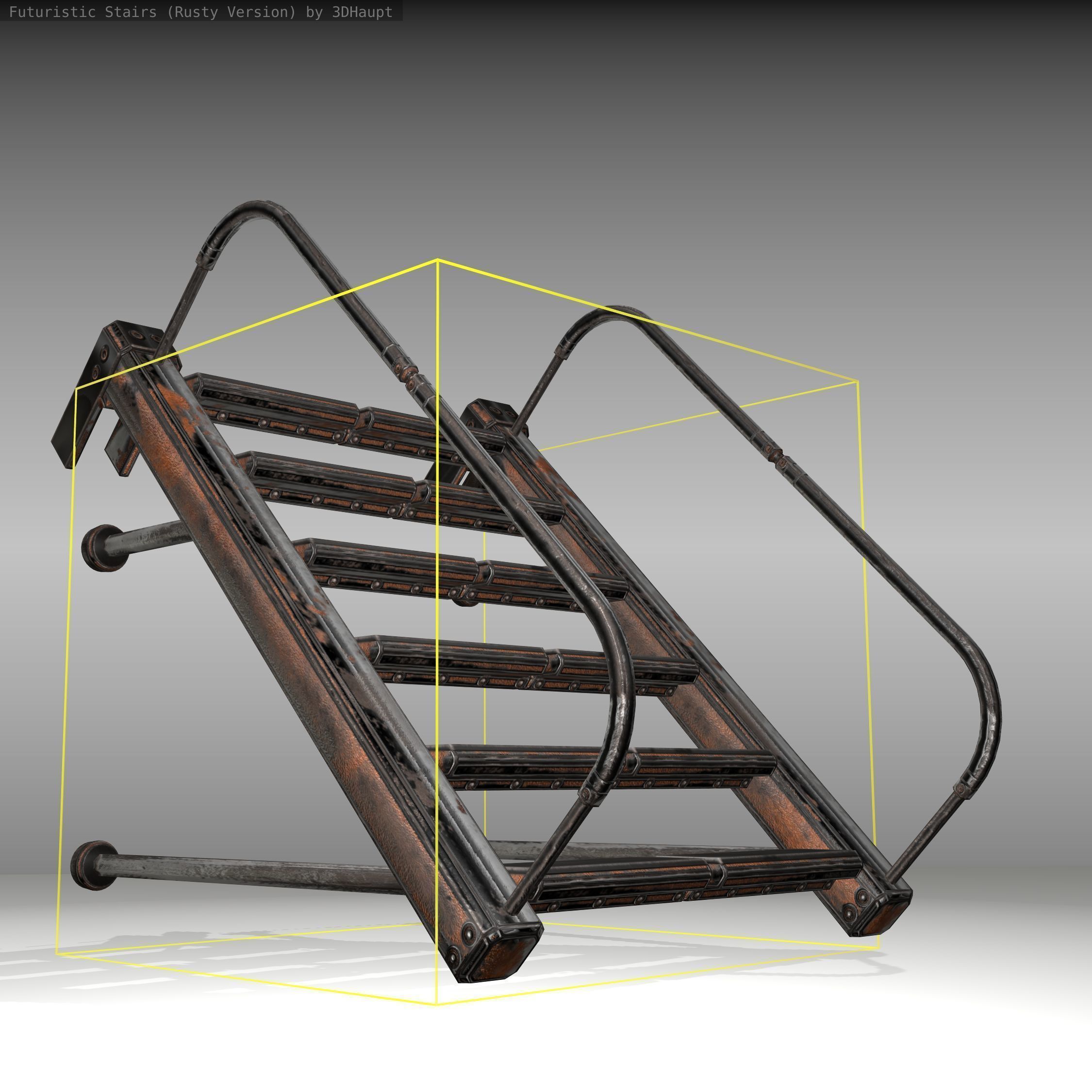 Futuristic Stairs - 17 - Rusty Textures Low-poly 3D model_21