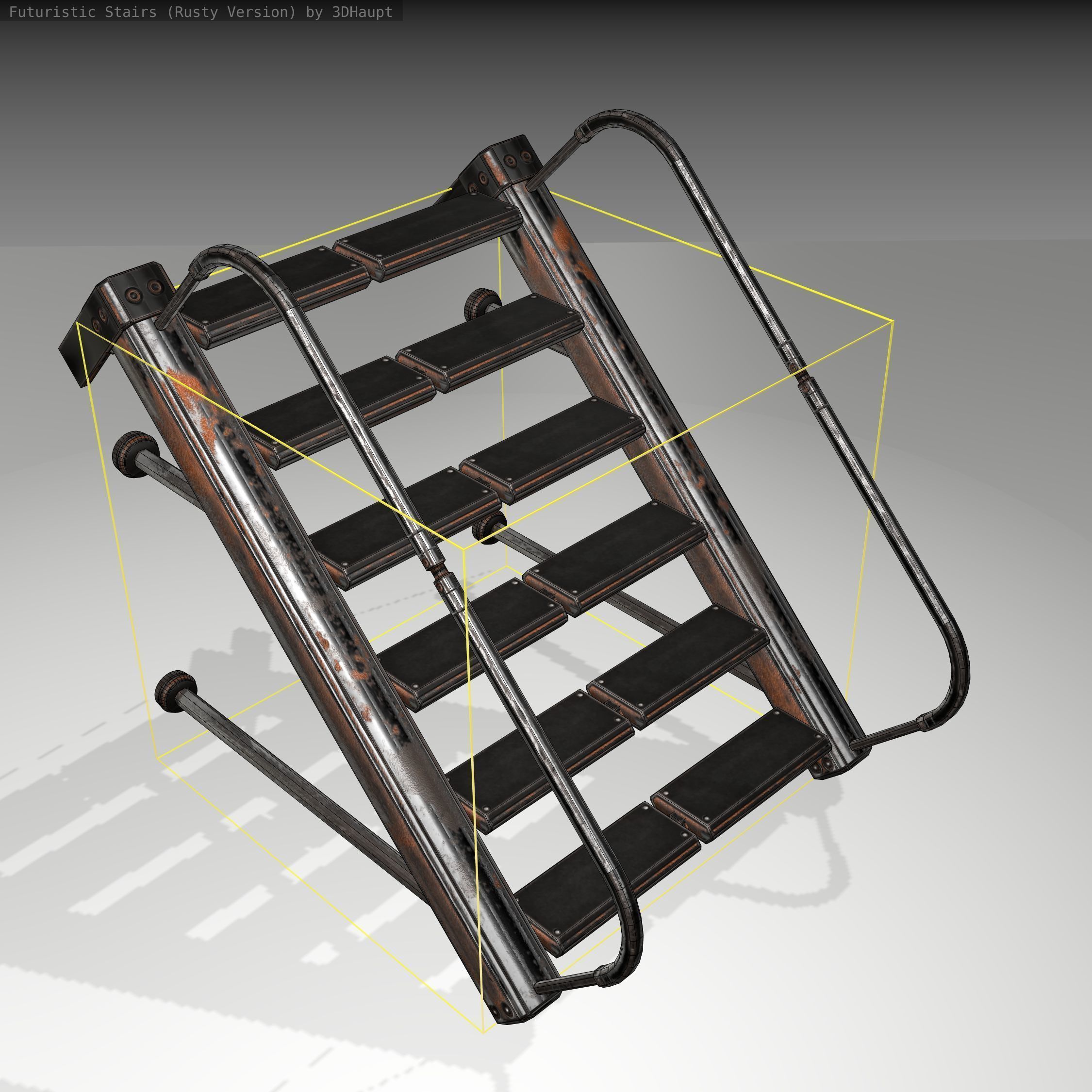 Futuristic Stairs - 17 - Rusty Textures Low-poly 3D model_5