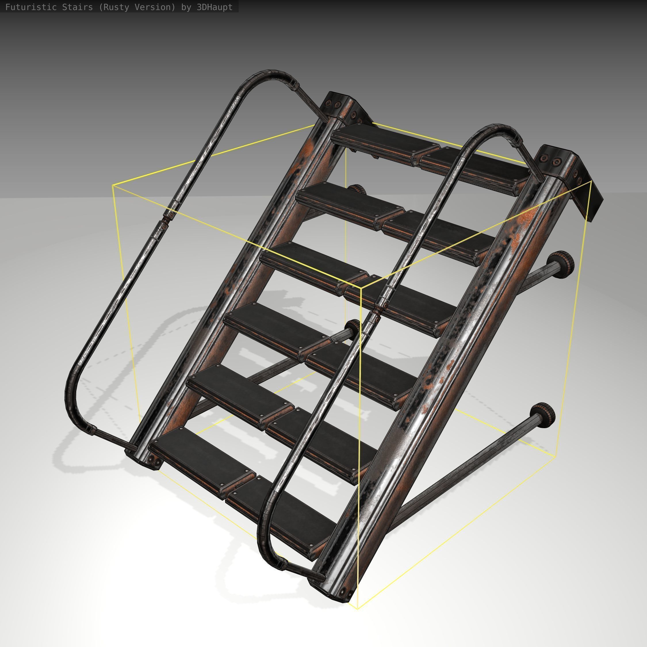 Futuristic Stairs - 17 - Rusty Textures Low-poly 3D model_7