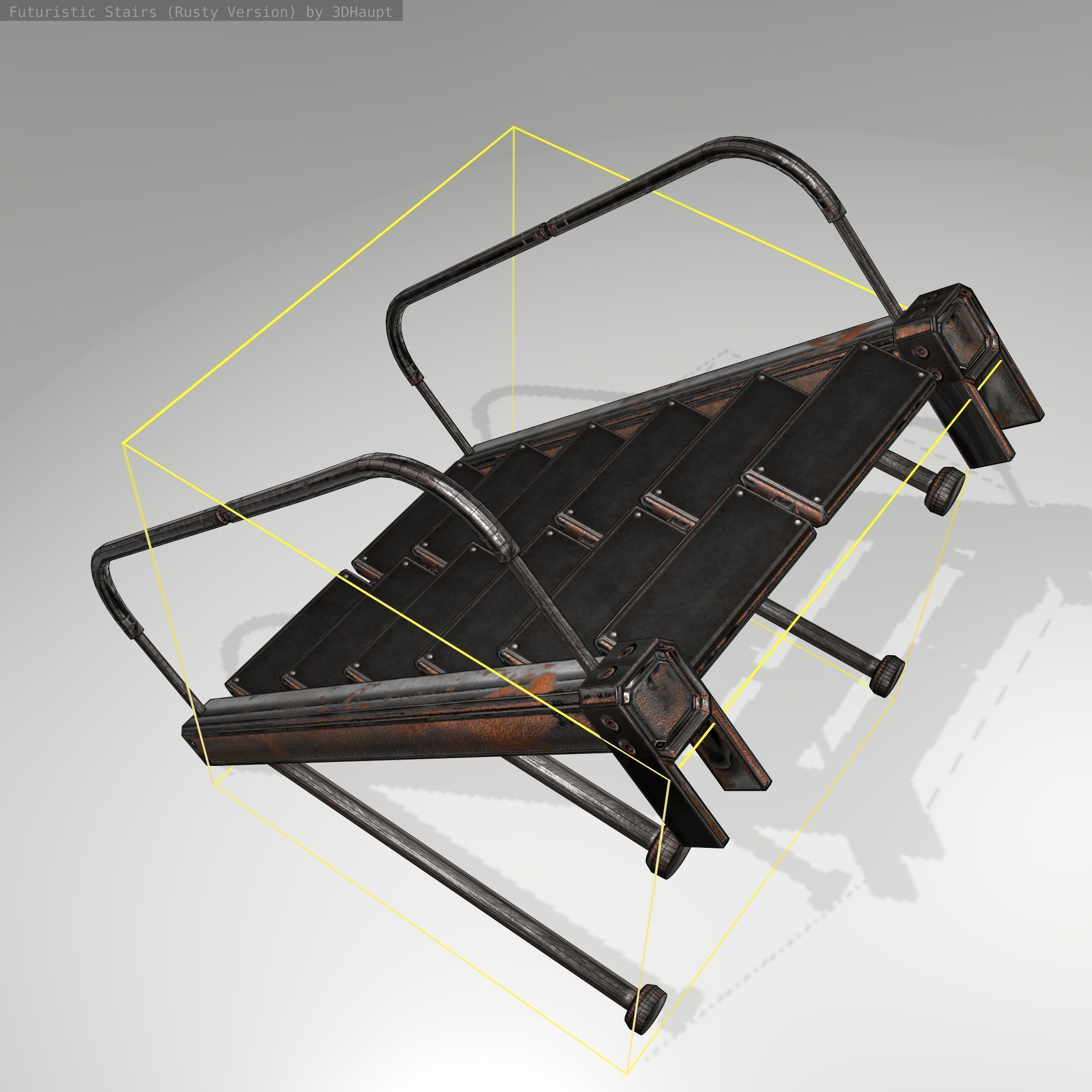 Futuristic Stairs - 17 - Rusty Textures Low-poly 3D model_16