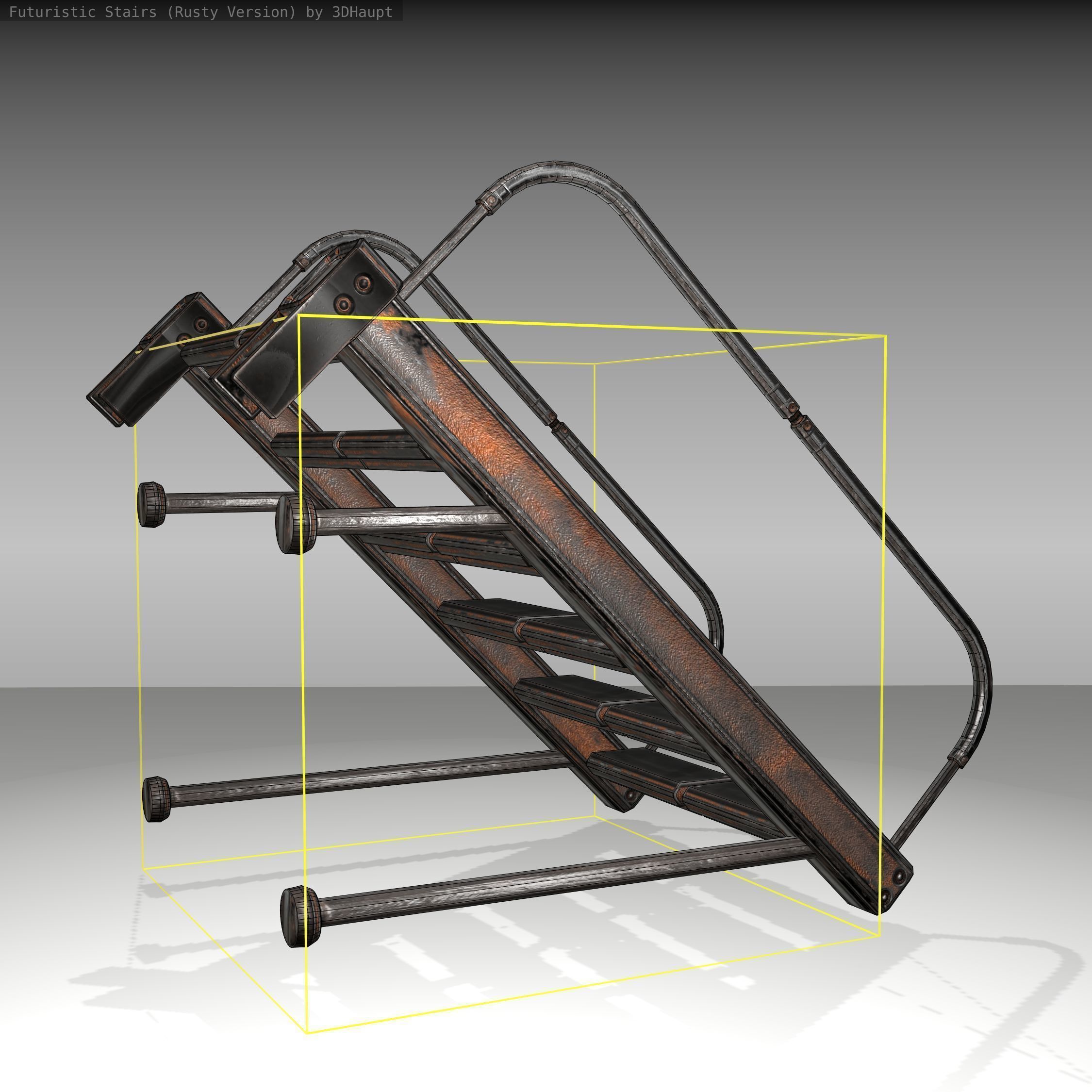 Futuristic Stairs - 17 - Rusty Textures Low-poly 3D model_11