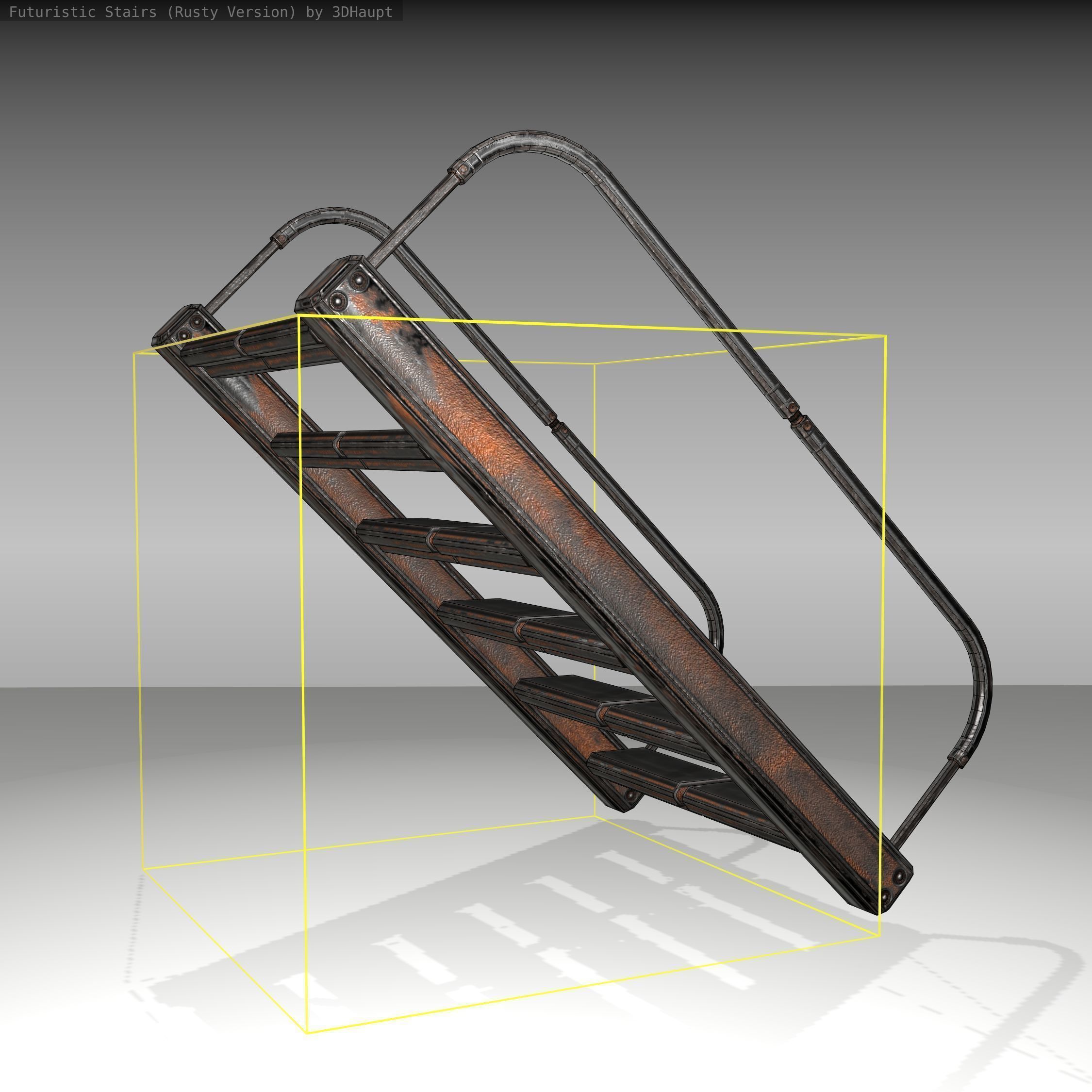 Futuristic Stairs - 19 - Rusty Textures Low-poly 3D model_11