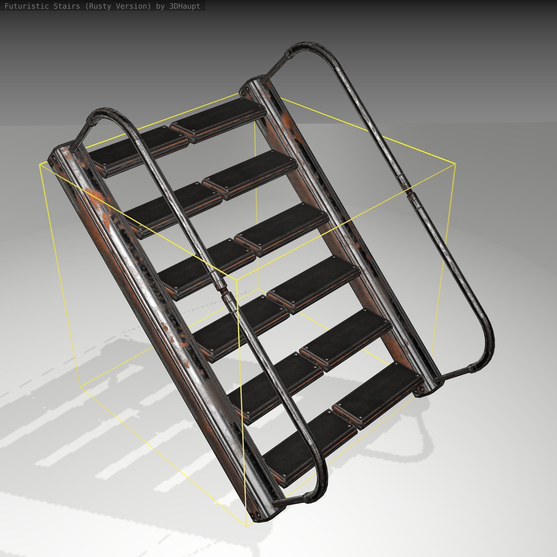 Futuristic Stairs - 19 - Rusty Textures Low-poly 3D model_5