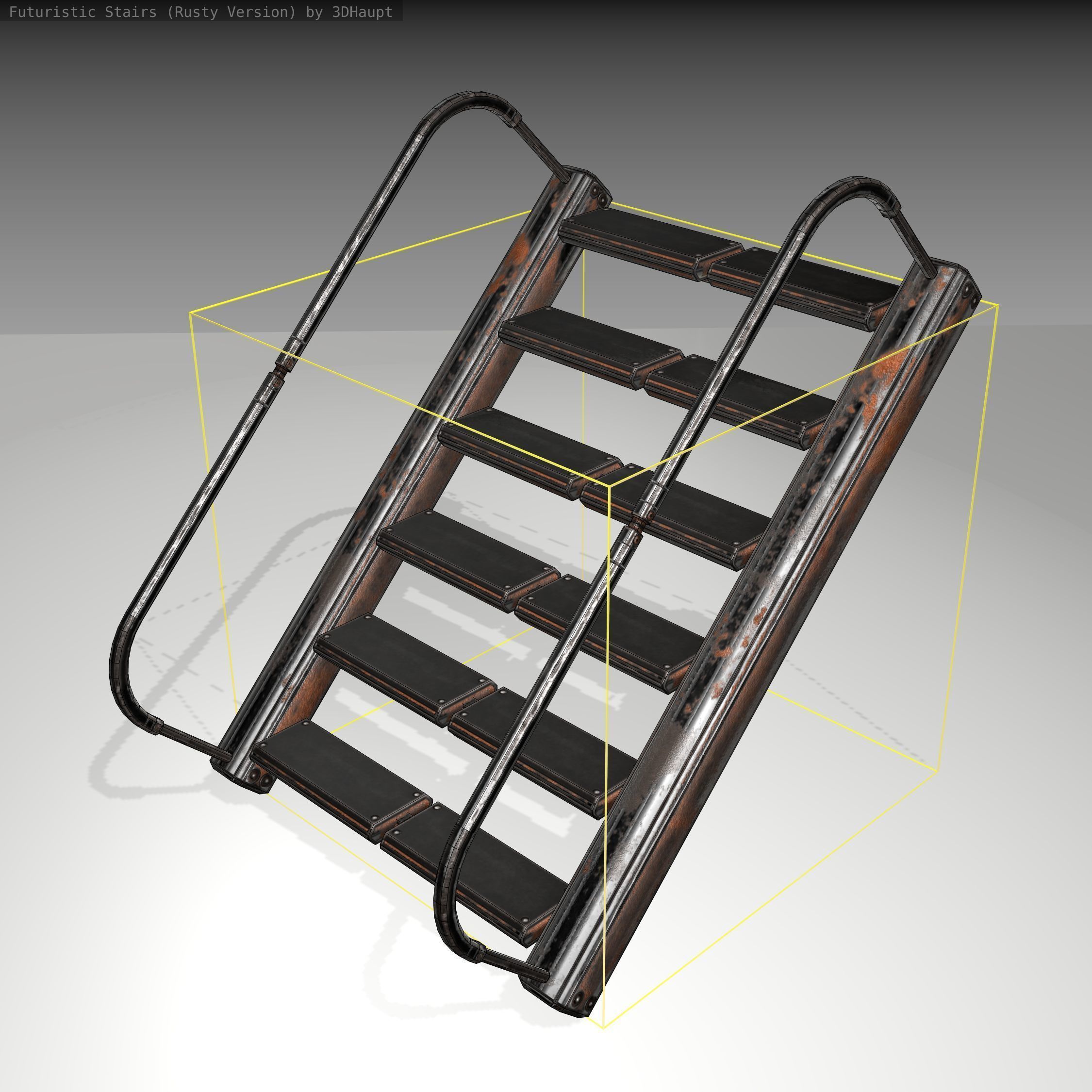 Futuristic Stairs - 19 - Rusty Textures Low-poly 3D model_7