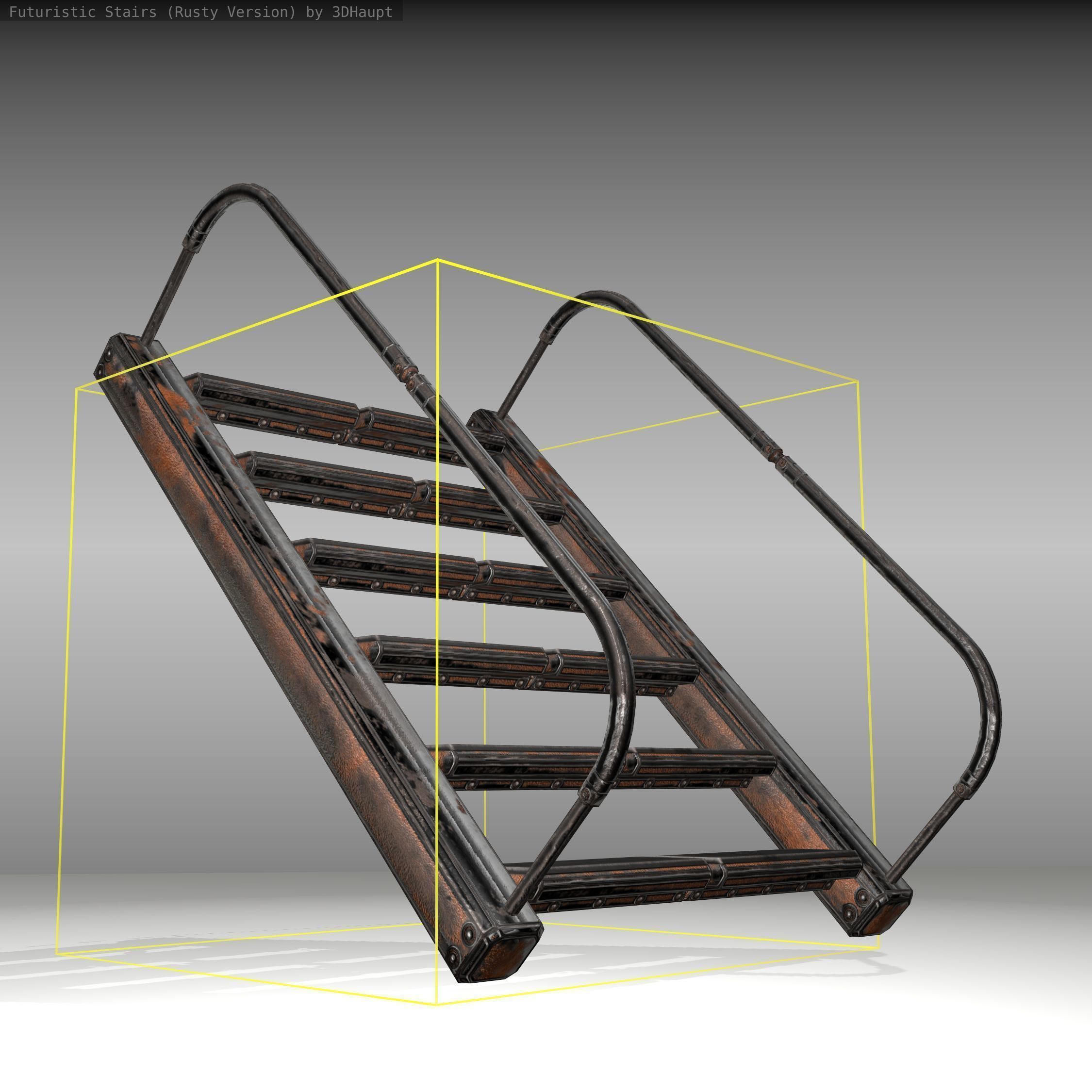 Futuristic Stairs - 19 - Rusty Textures Low-poly 3D model_21