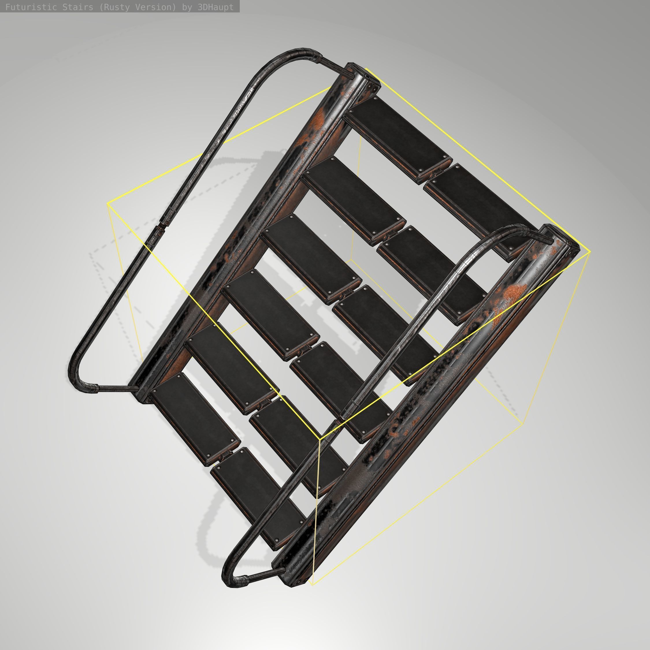 Futuristic Stairs - 19 - Rusty Textures Low-poly 3D model_15