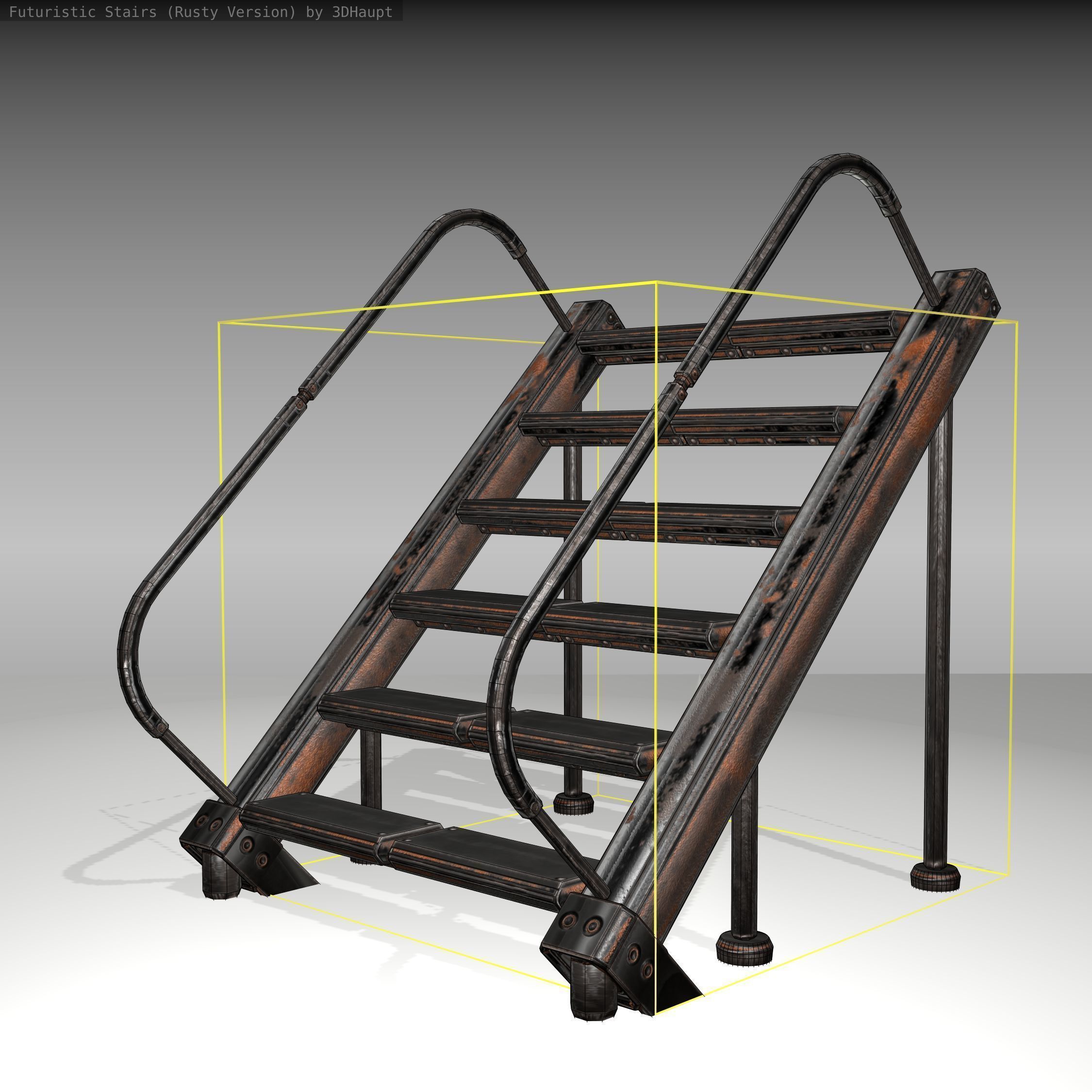 Futuristic Stairs - 20 - Rusty Textures Low-poly 3D model_8