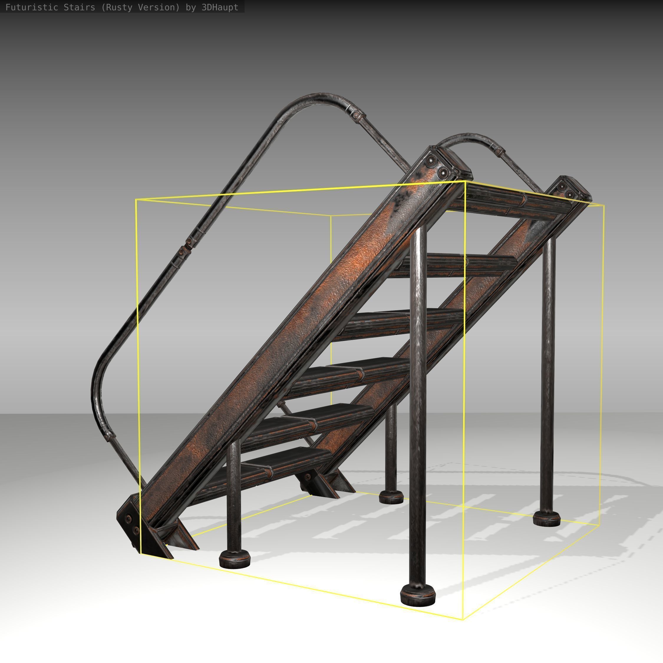 Futuristic Stairs - 20 - Rusty Textures Low-poly 3D model_9