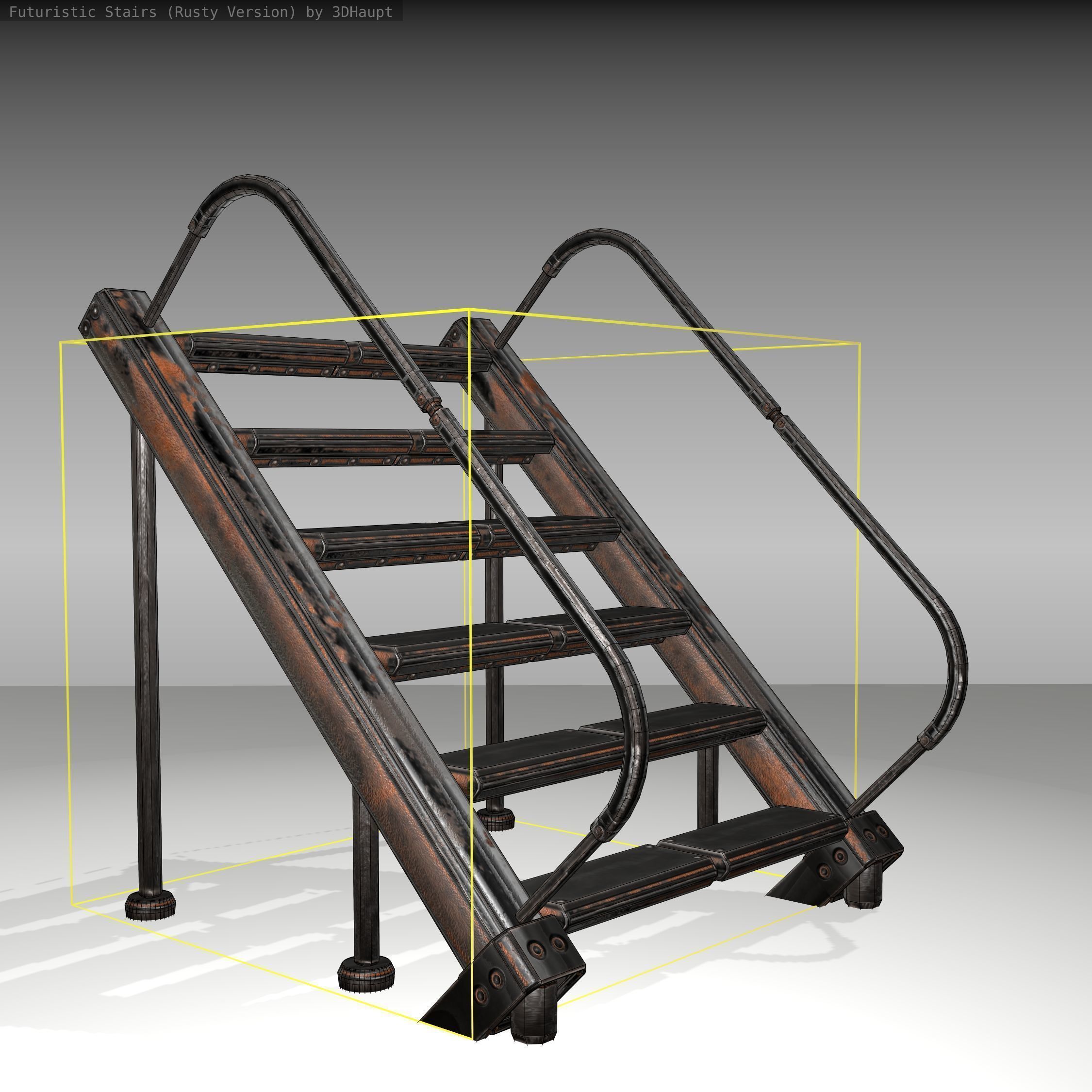 Futuristic Stairs - 20 - Rusty Textures Low-poly 3D model_12