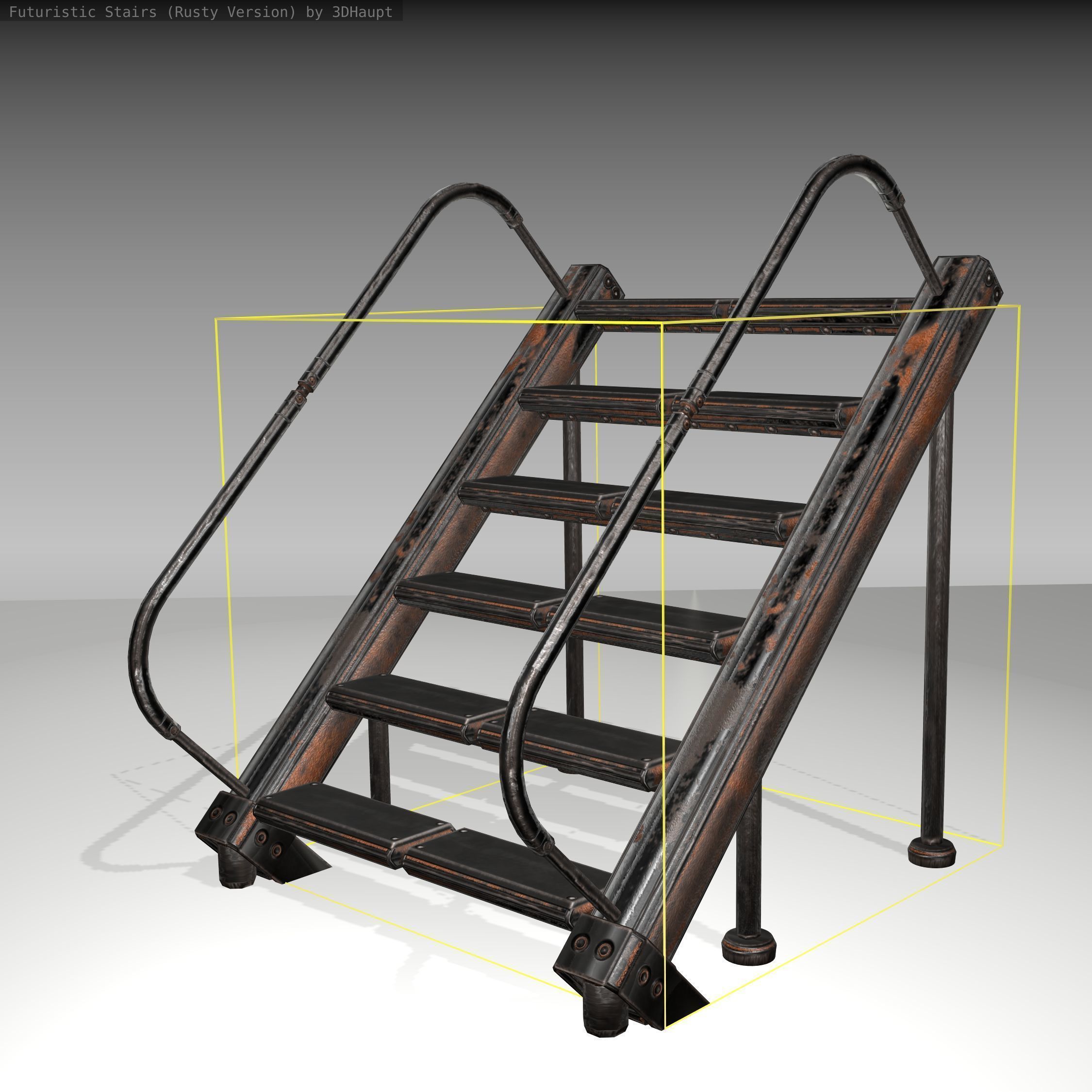 Futuristic Stairs - 20 - Rusty Textures Low-poly 3D model_22