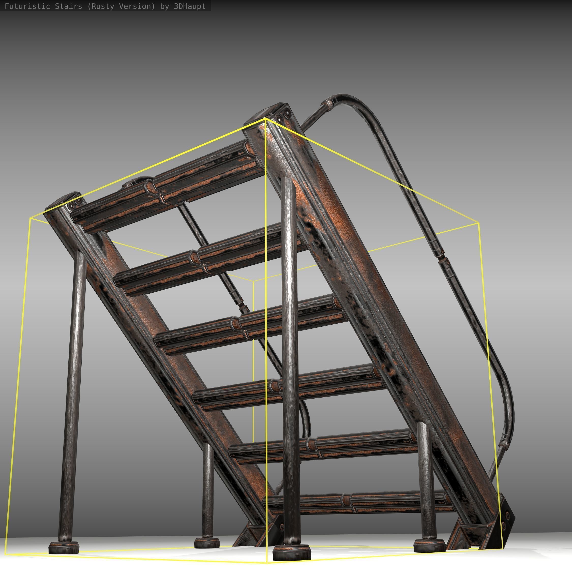 Futuristic Stairs - 20 - Rusty Textures Low-poly 3D model_20
