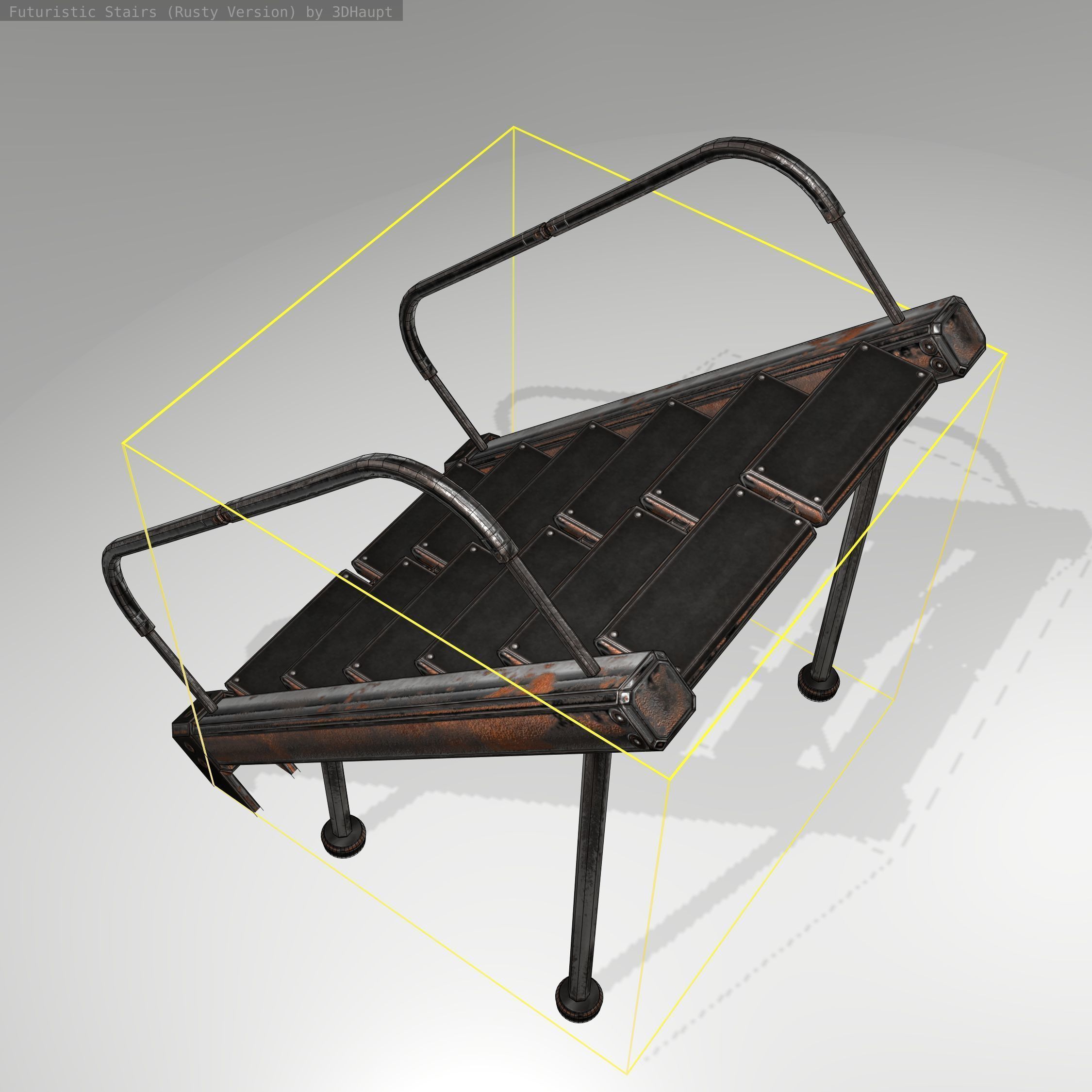 Futuristic Stairs - 20 - Rusty Textures Low-poly 3D model_16