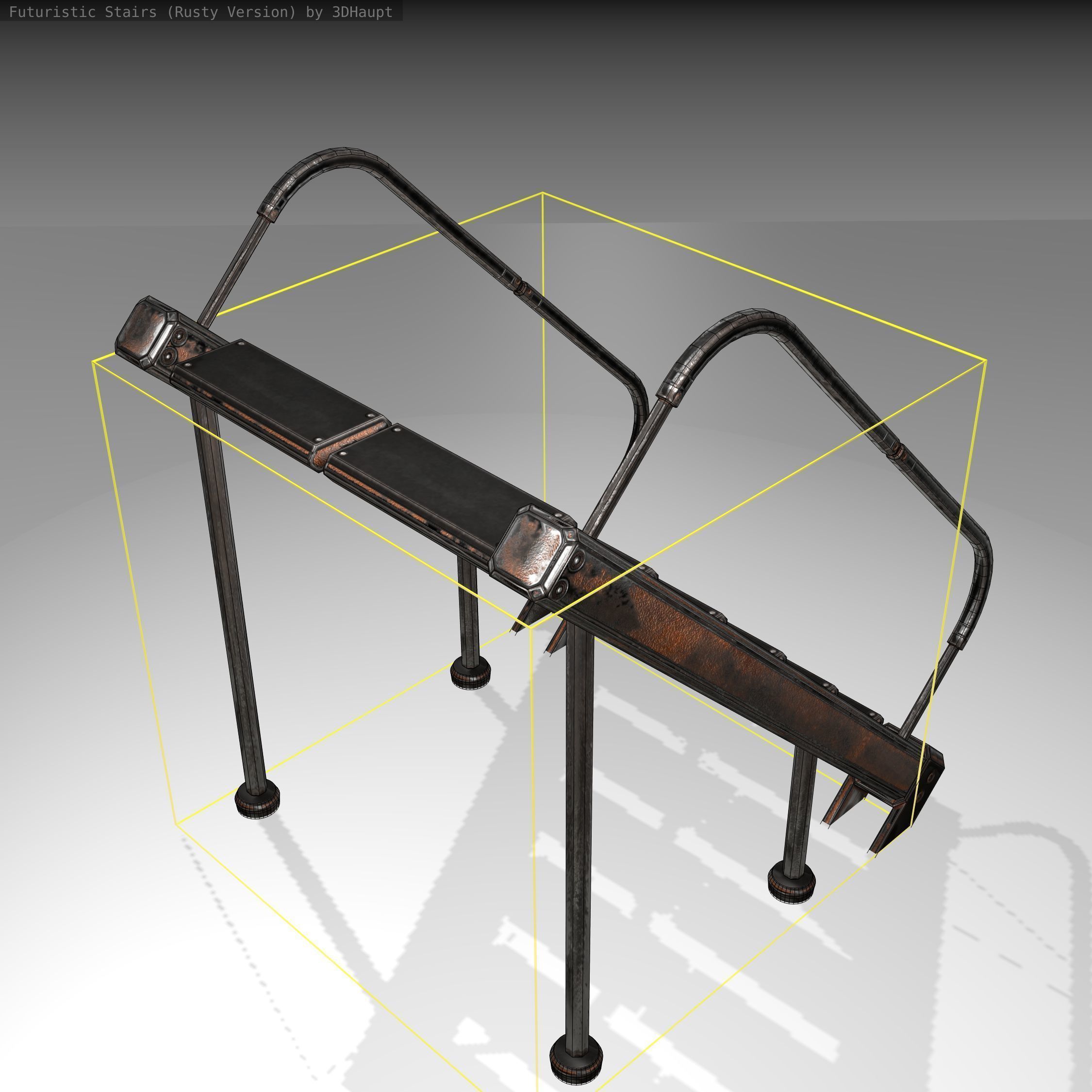 Futuristic Stairs - 20 - Rusty Textures Low-poly 3D model_3