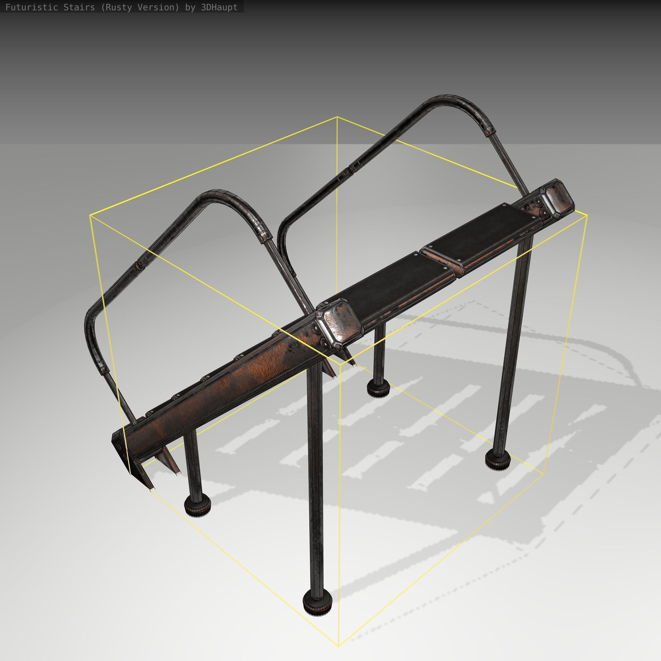 Futuristic Stairs - 20 - Rusty Textures Low-poly 3D model_1