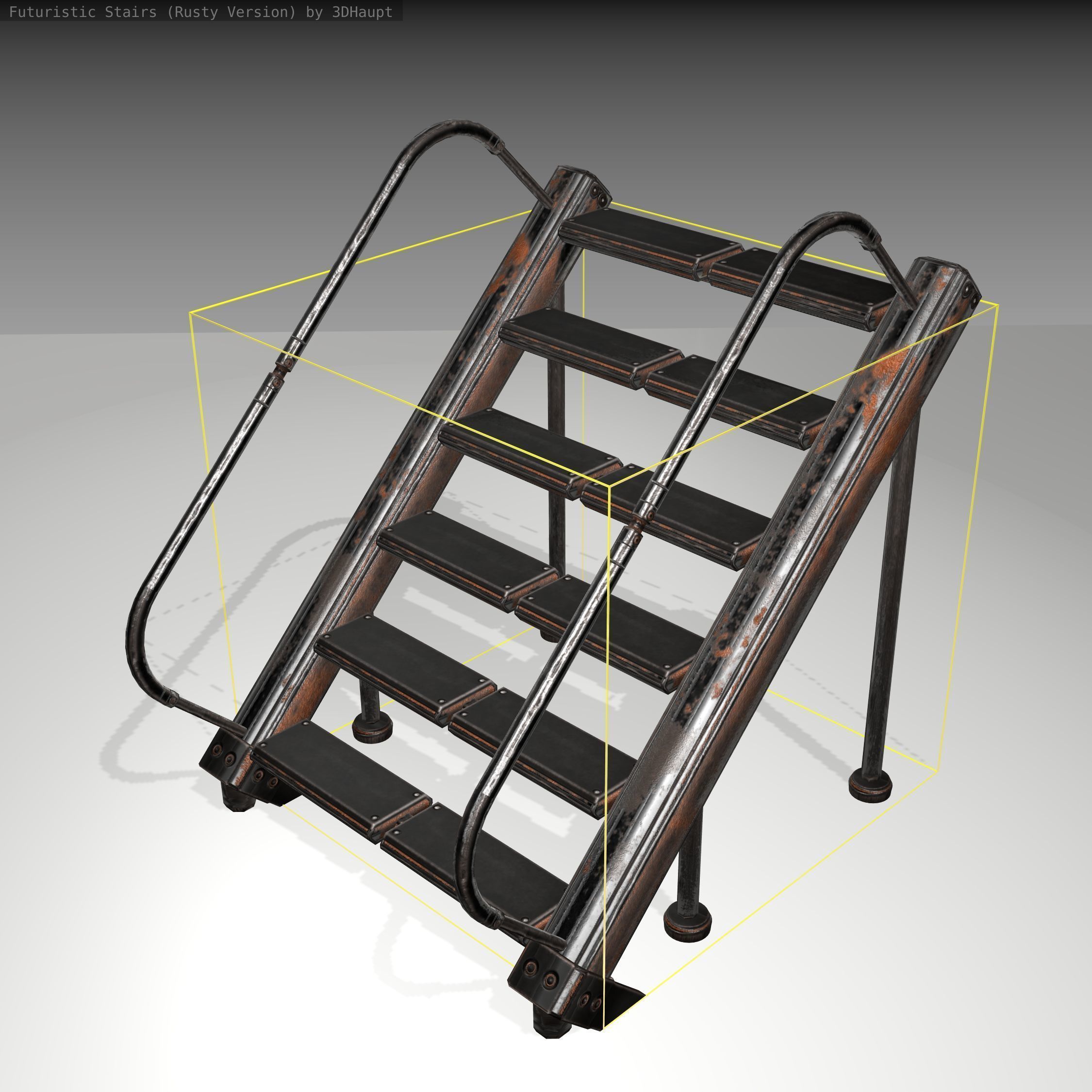 Futuristic Stairs - 20 - Rusty Textures Low-poly 3D model_7