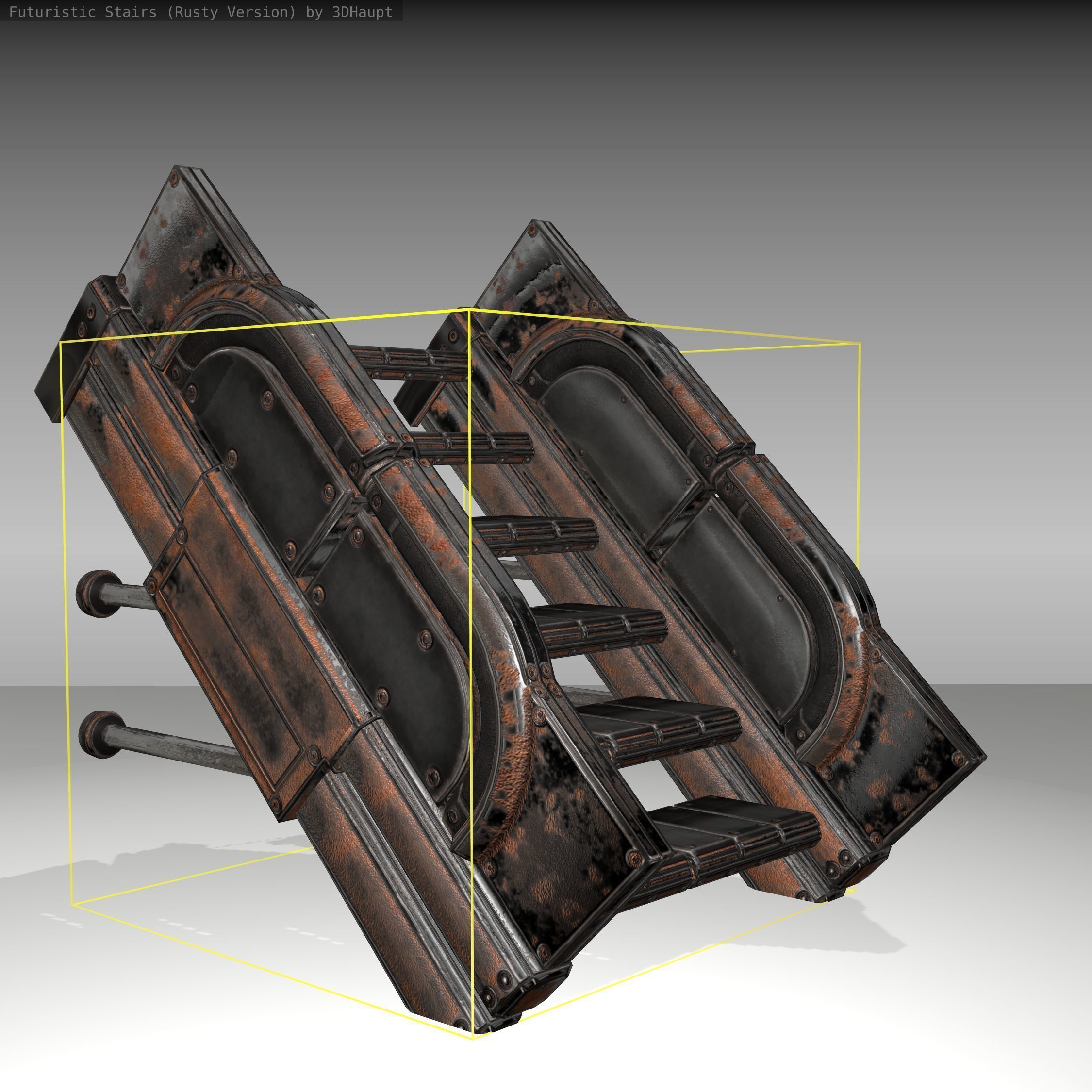 Futuristic Stairs - 21 - Rusty Textures Low-poly 3D model_12