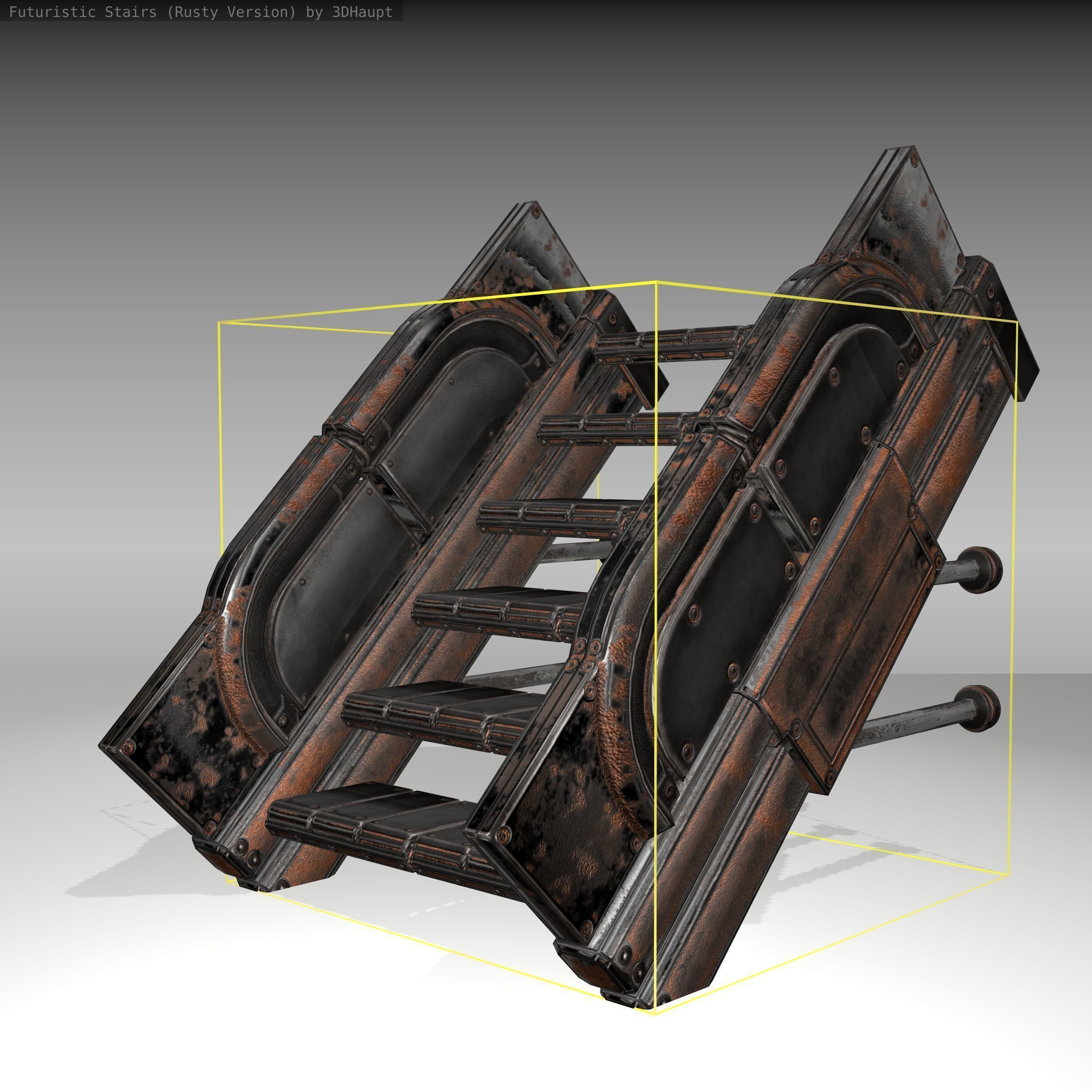 Futuristic Stairs - 21 - Rusty Textures Low-poly 3D model_8