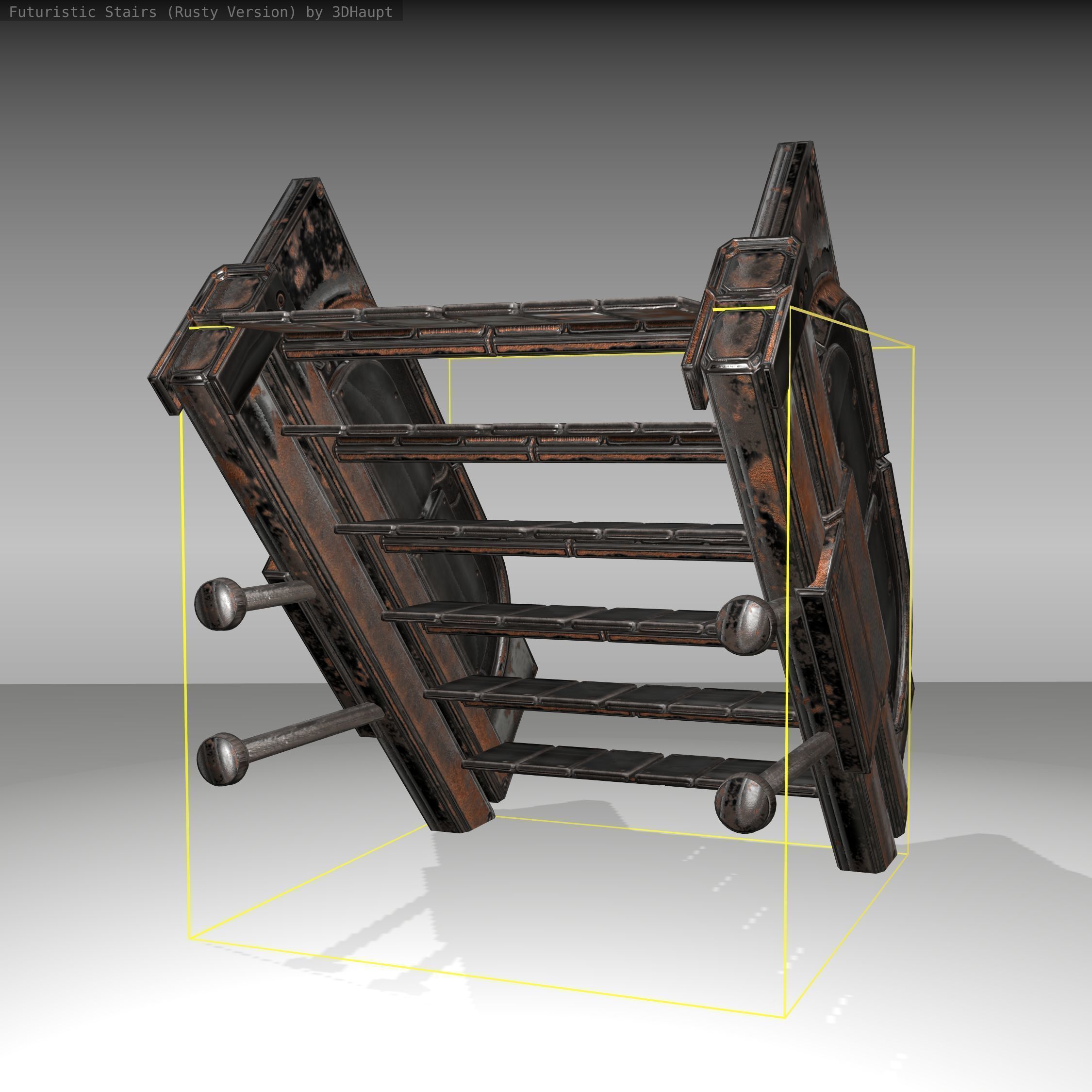 Futuristic Stairs - 21 - Rusty Textures Low-poly 3D model_10