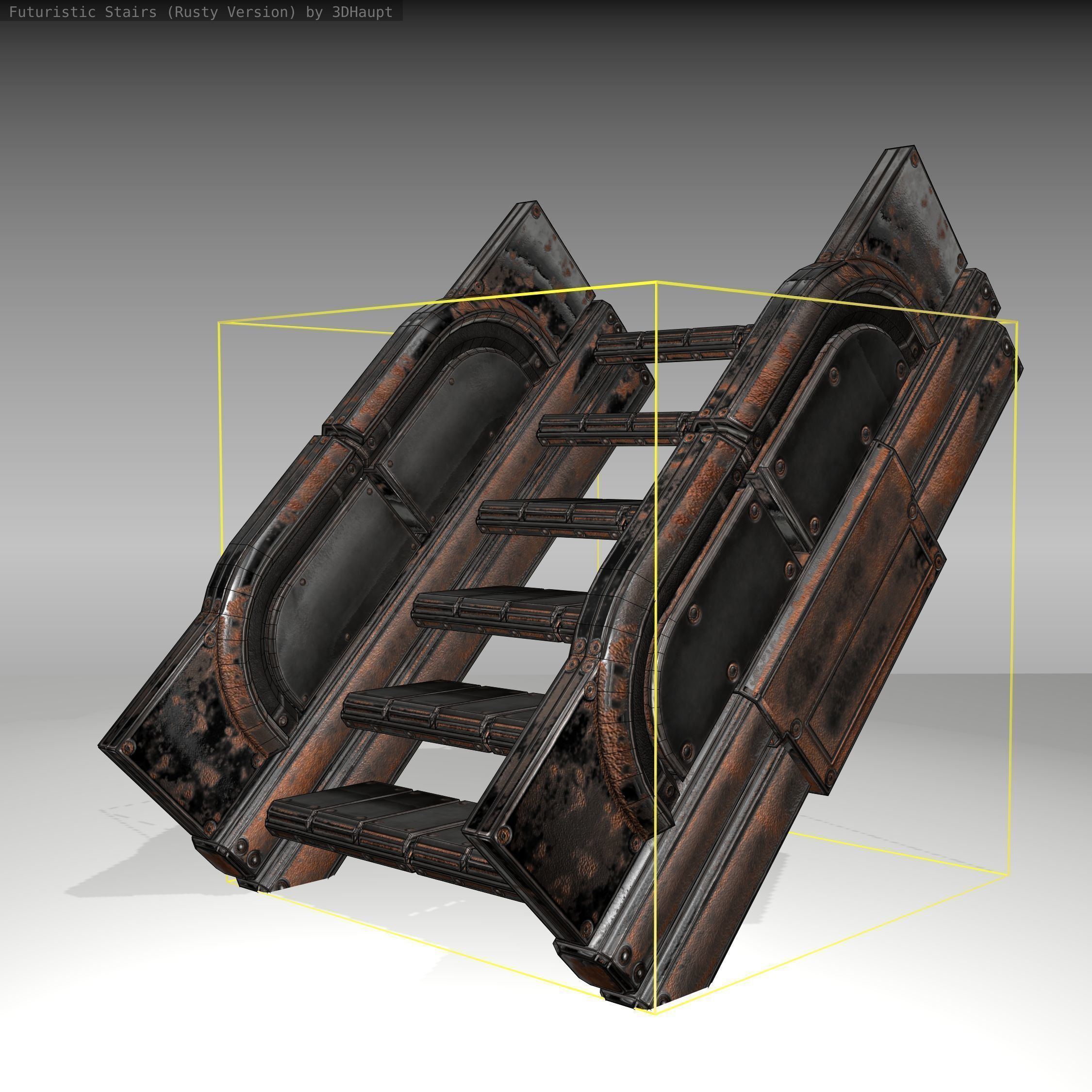 Futuristic Stairs - 23 - Rusty Textures Low-poly 3D model_8