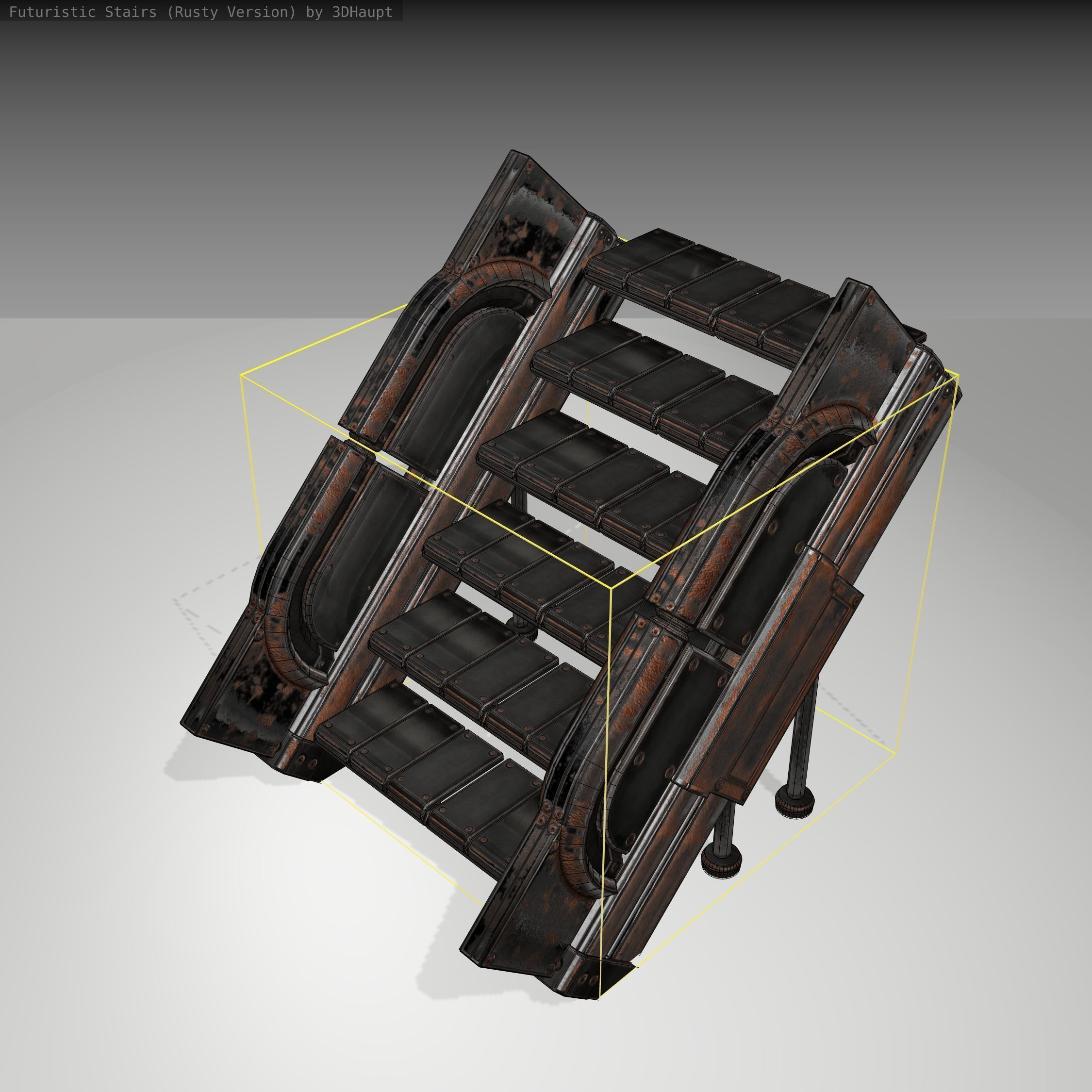 Futuristic Stairs - 23 - Rusty Textures Low-poly 3D model_24