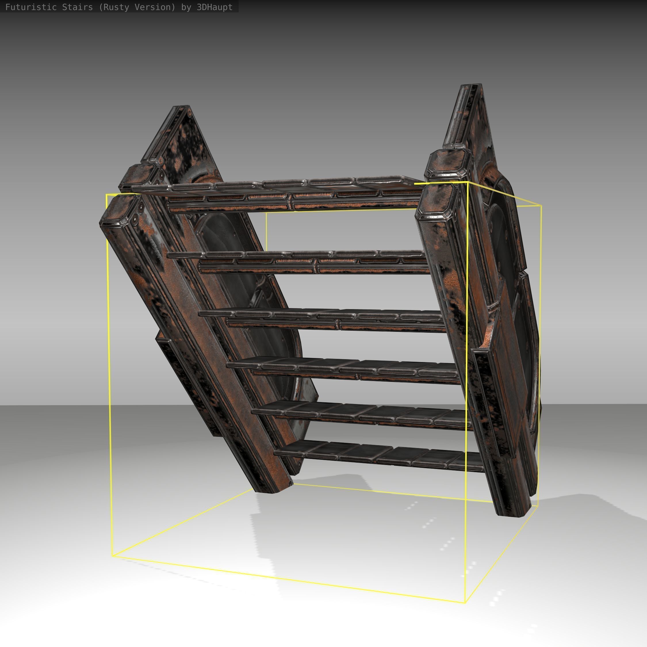 Futuristic Stairs - 23 - Rusty Textures Low-poly 3D model_10