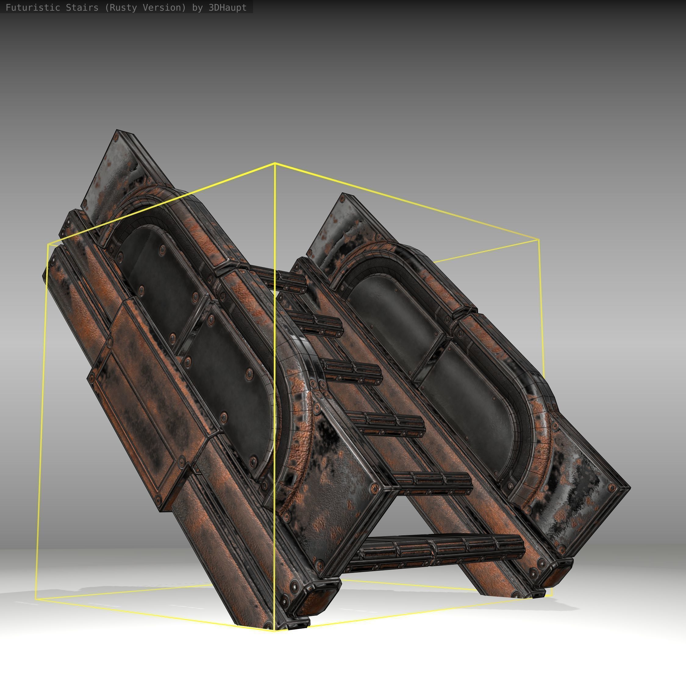 Futuristic Stairs - 23 - Rusty Textures Low-poly 3D model_21