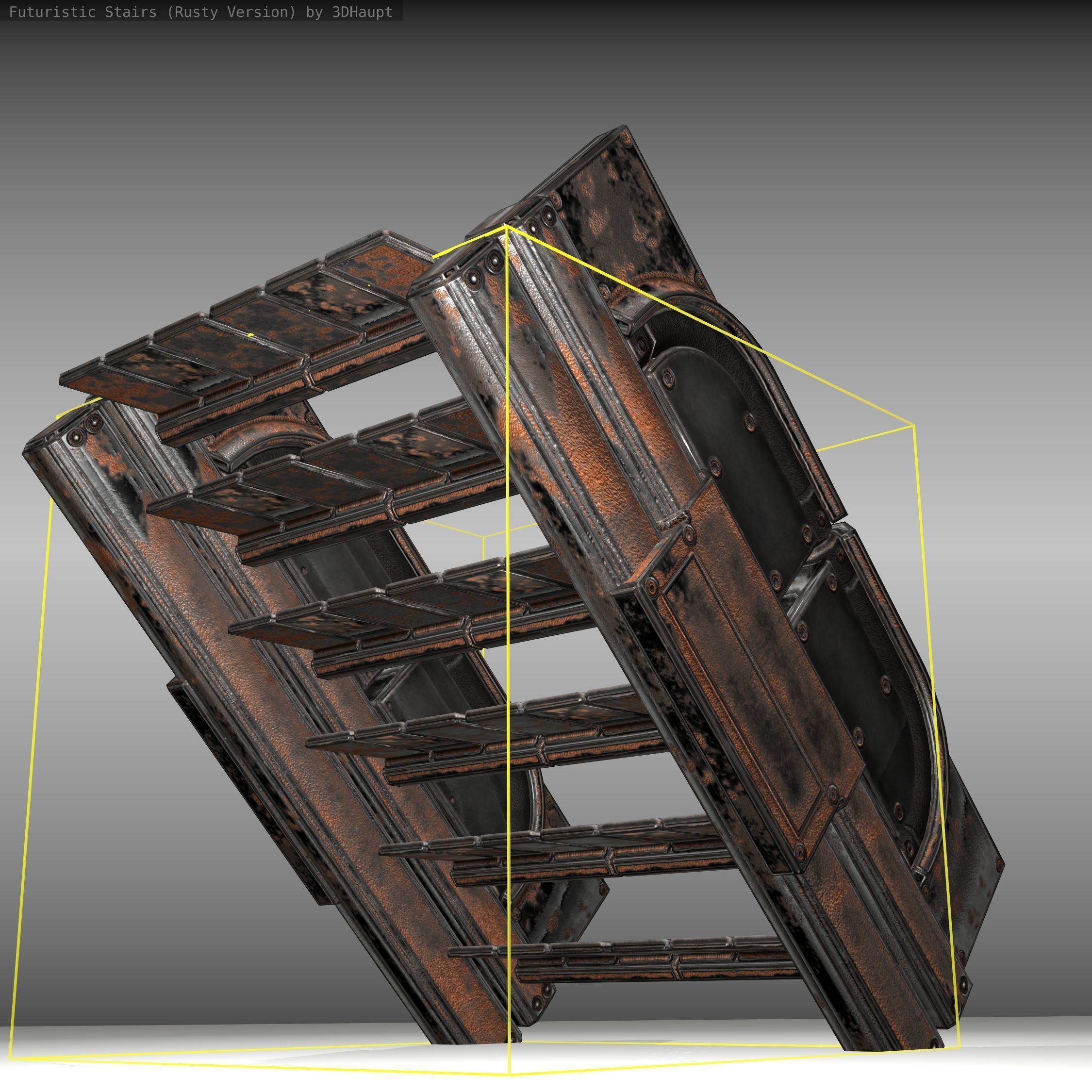 Futuristic Stairs - 23 - Rusty Textures Low-poly 3D model_20