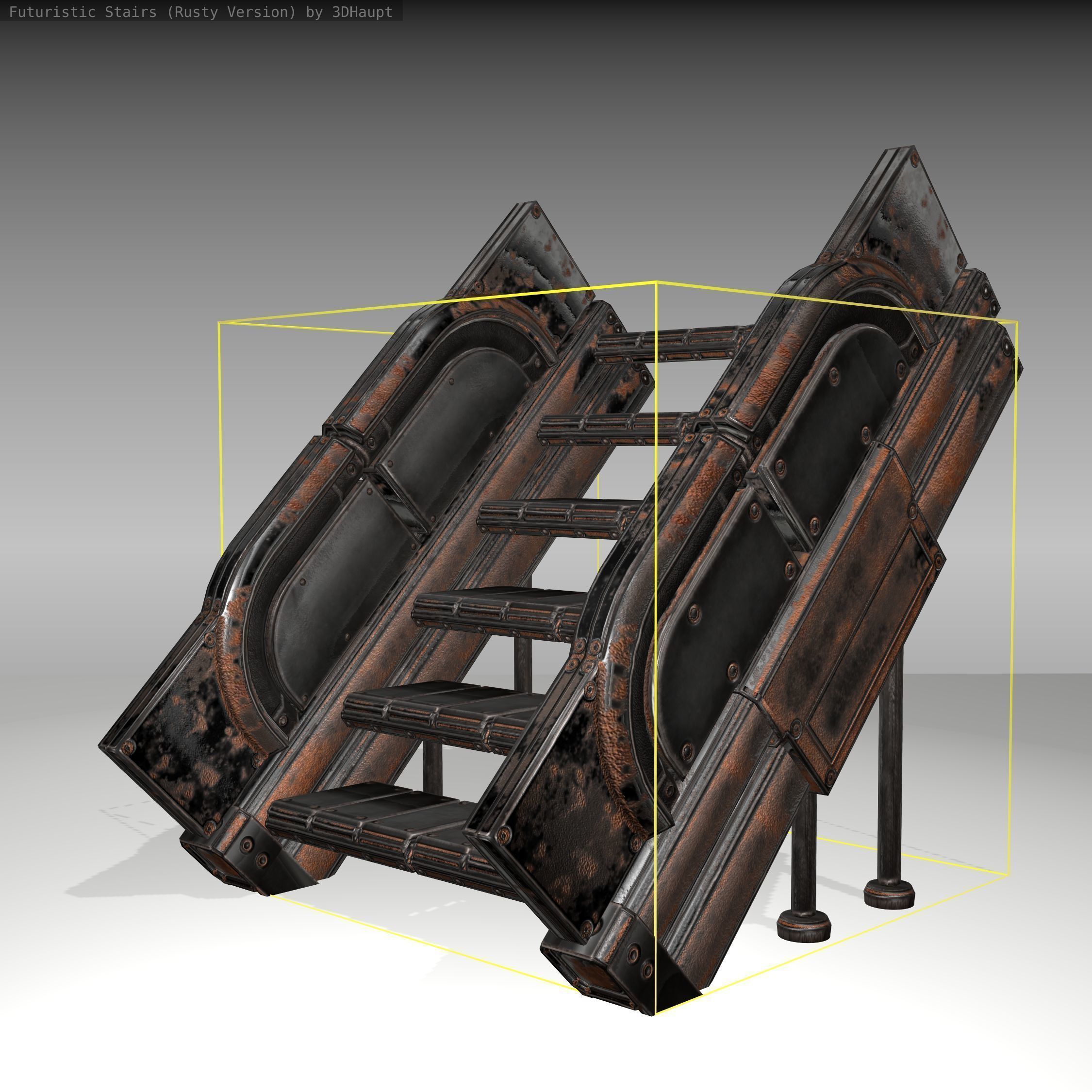 Futuristic Stairs - 24 - Rusty Textures Low-poly 3D model_8