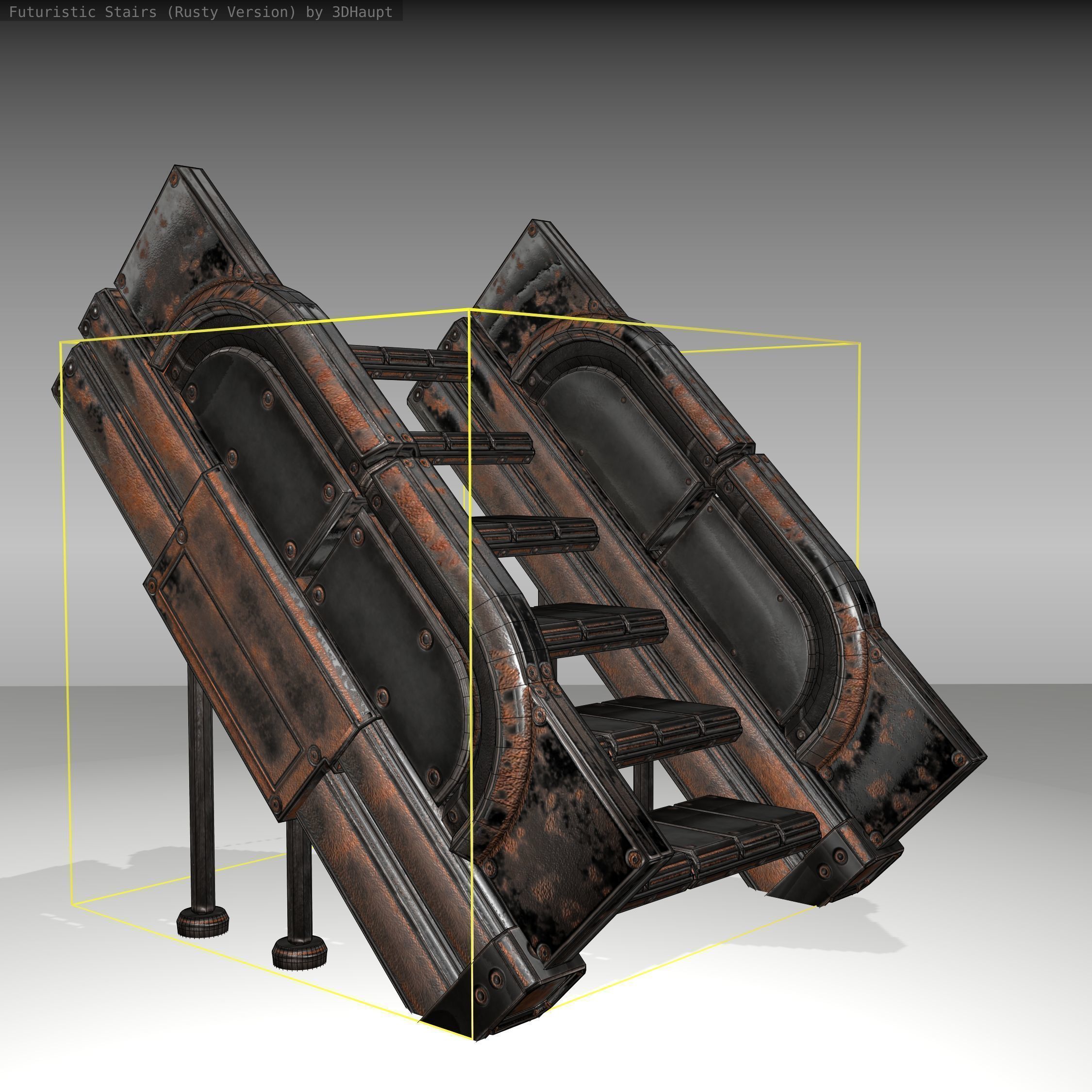 Futuristic Stairs - 24 - Rusty Textures Low-poly 3D model_12