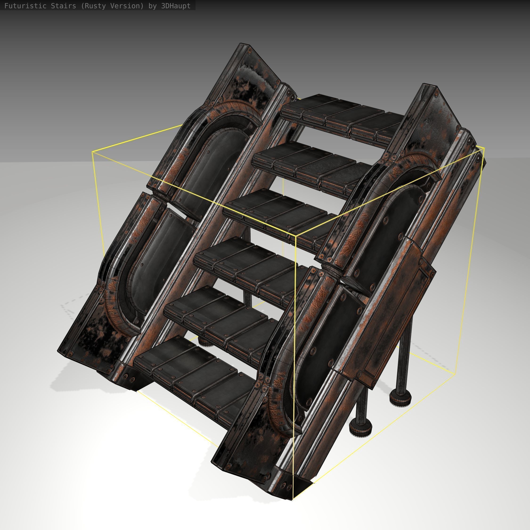 Futuristic Stairs - 24 - Rusty Textures Low-poly 3D model_7