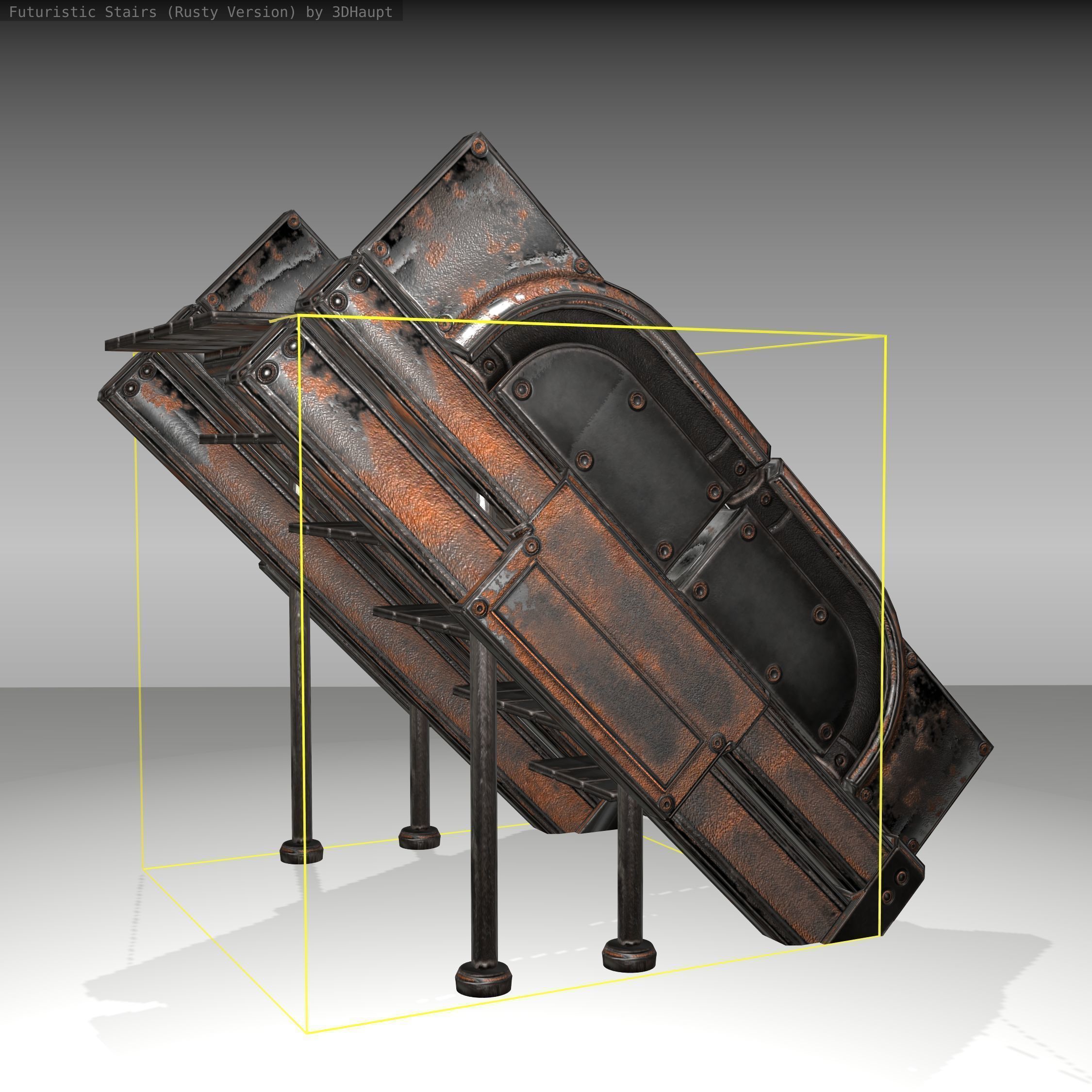 Futuristic Stairs - 24 - Rusty Textures Low-poly 3D model_11