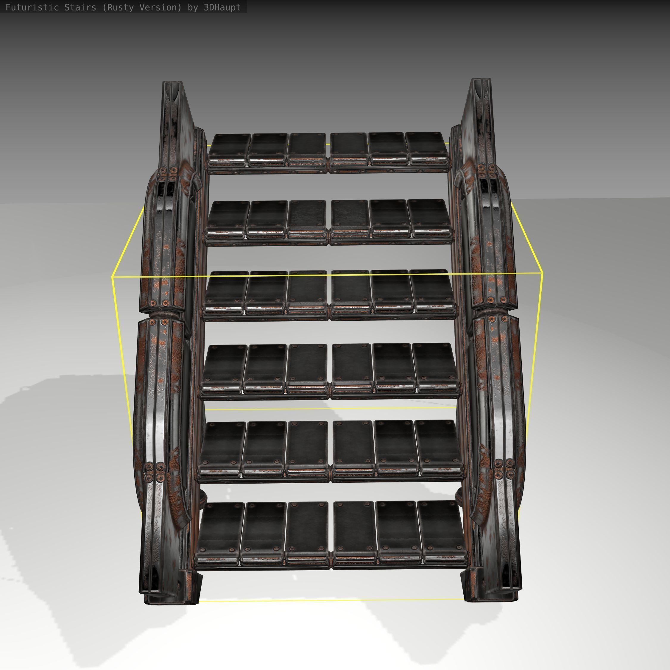 Futuristic Stairs - 24 - Rusty Textures Low-poly 3D model_6