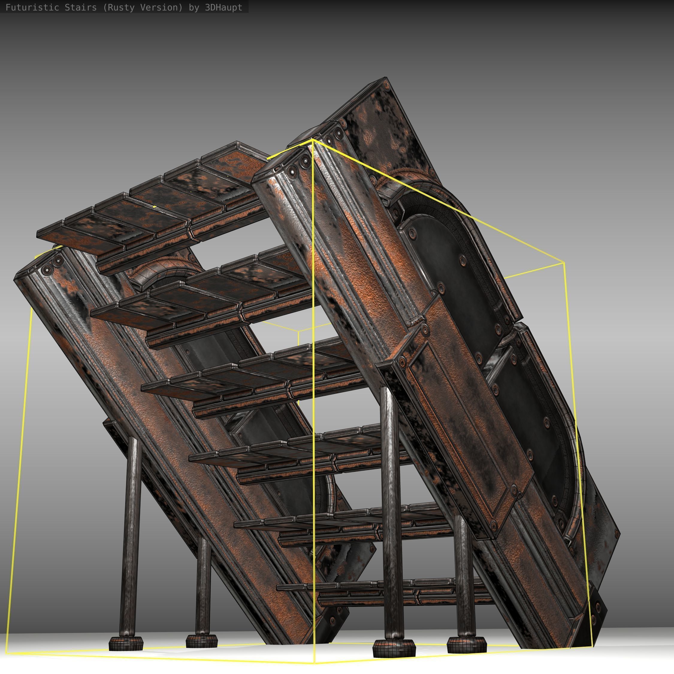 Futuristic Stairs - 24 - Rusty Textures Low-poly 3D model_20