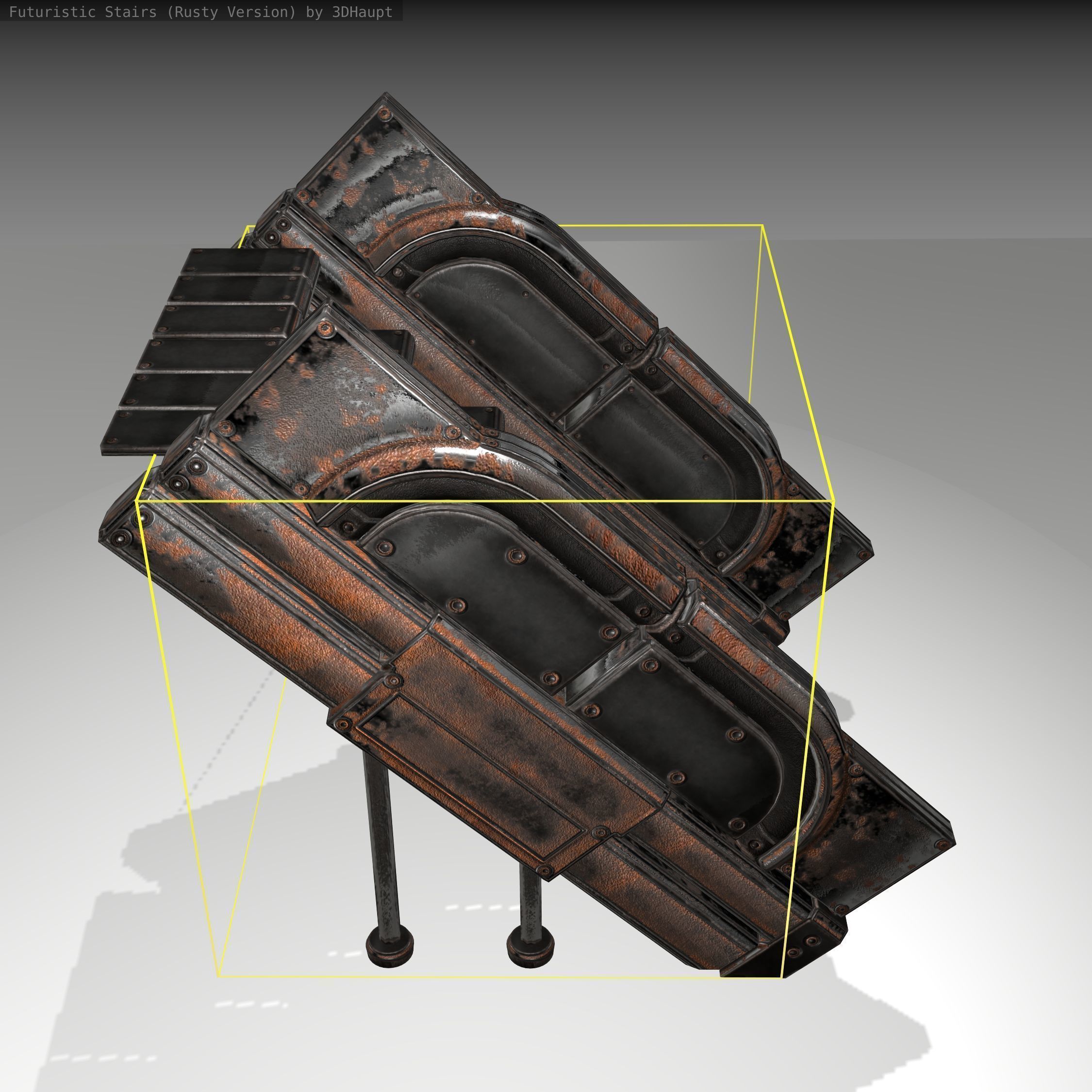 Futuristic Stairs - 24 - Rusty Textures Low-poly 3D model_4