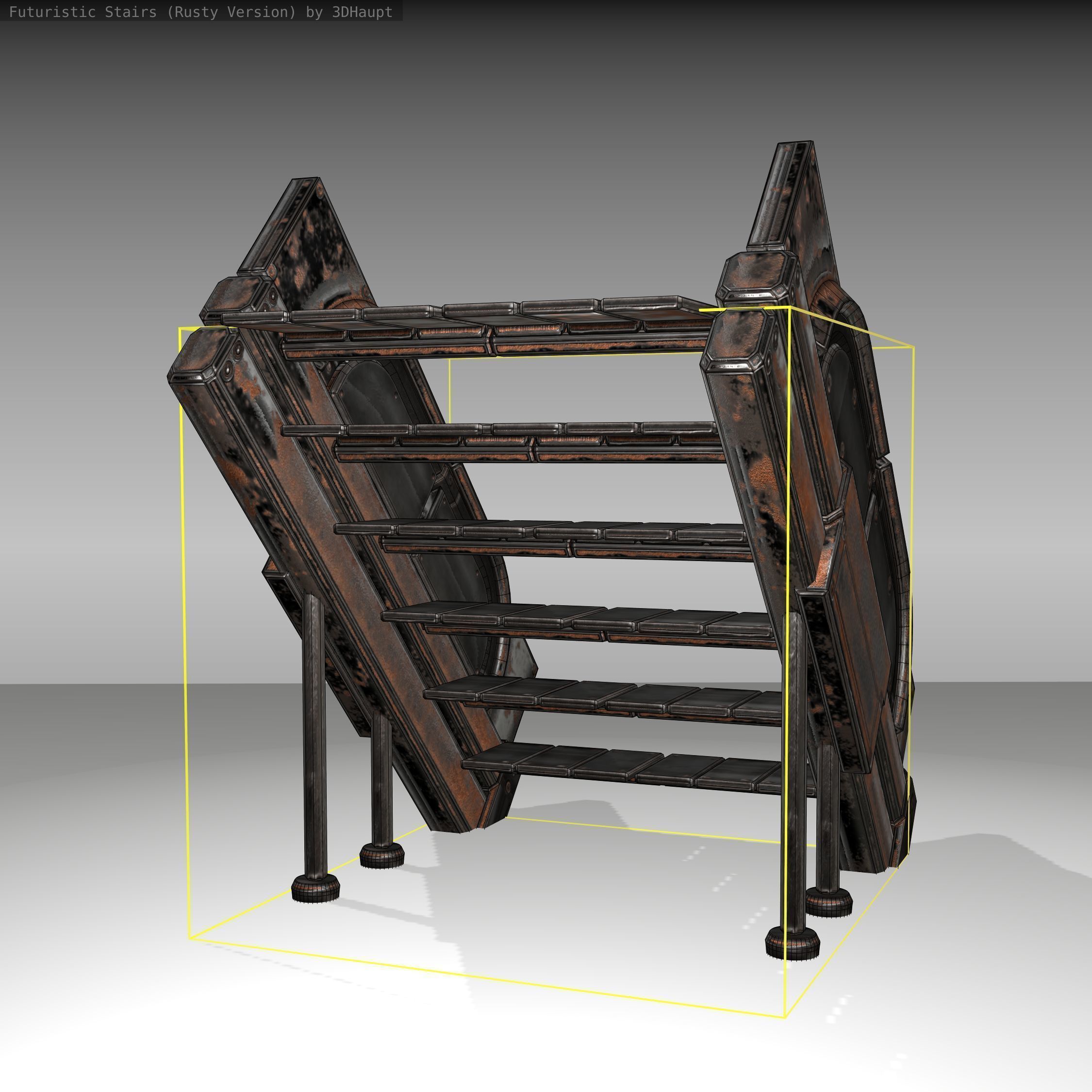 Futuristic Stairs - 24 - Rusty Textures Low-poly 3D model_10