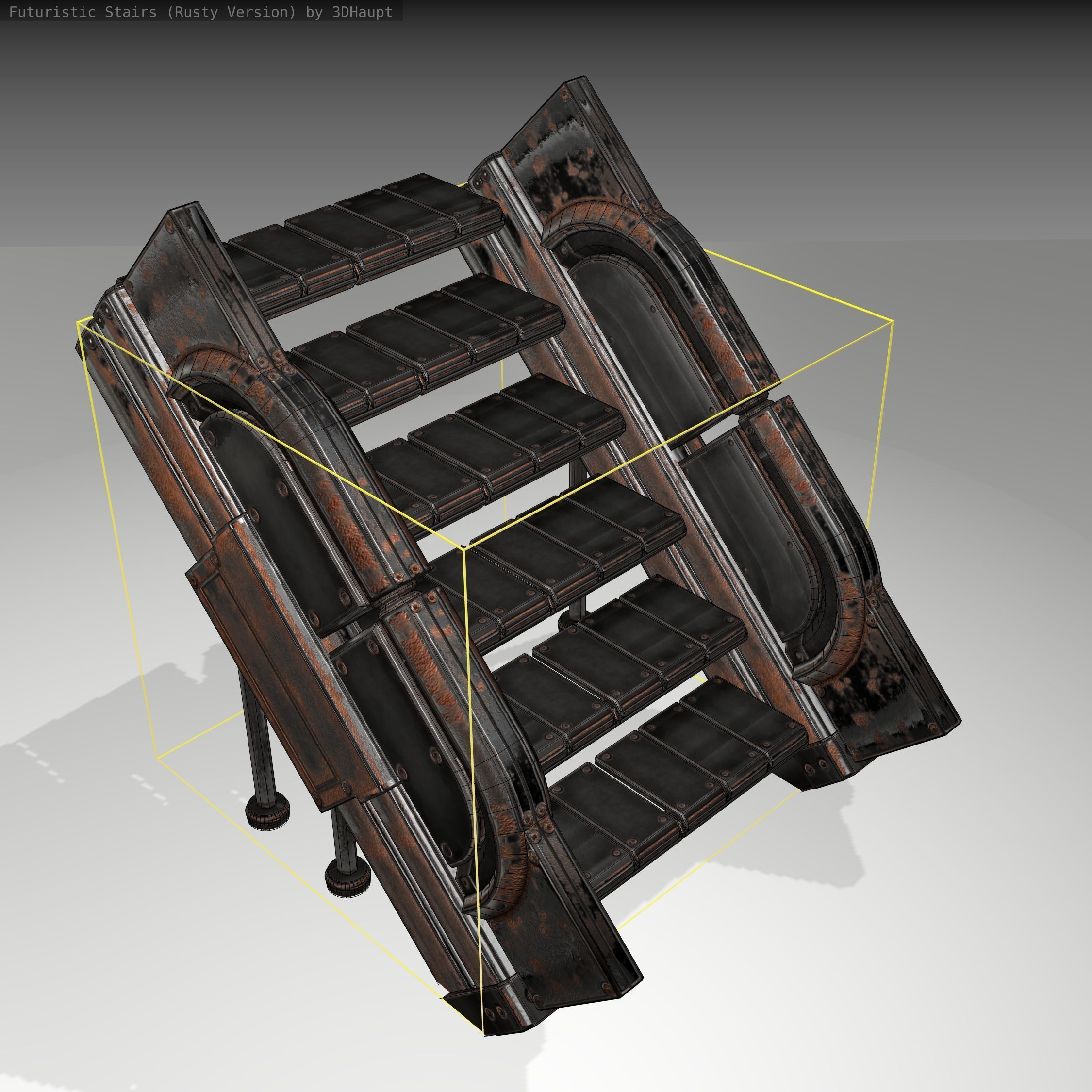 Futuristic Stairs - 24 - Rusty Textures Low-poly 3D model_5